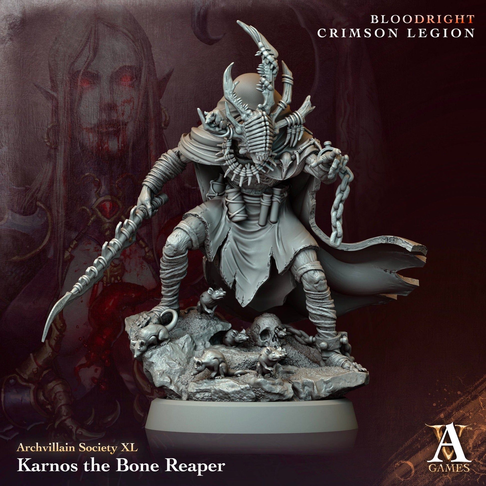 3D Printed Archvillain Games Karnos - The Bone Reaper Archvillain Society Vol. XL 28 32mm D&D - 3D Printing Boss 