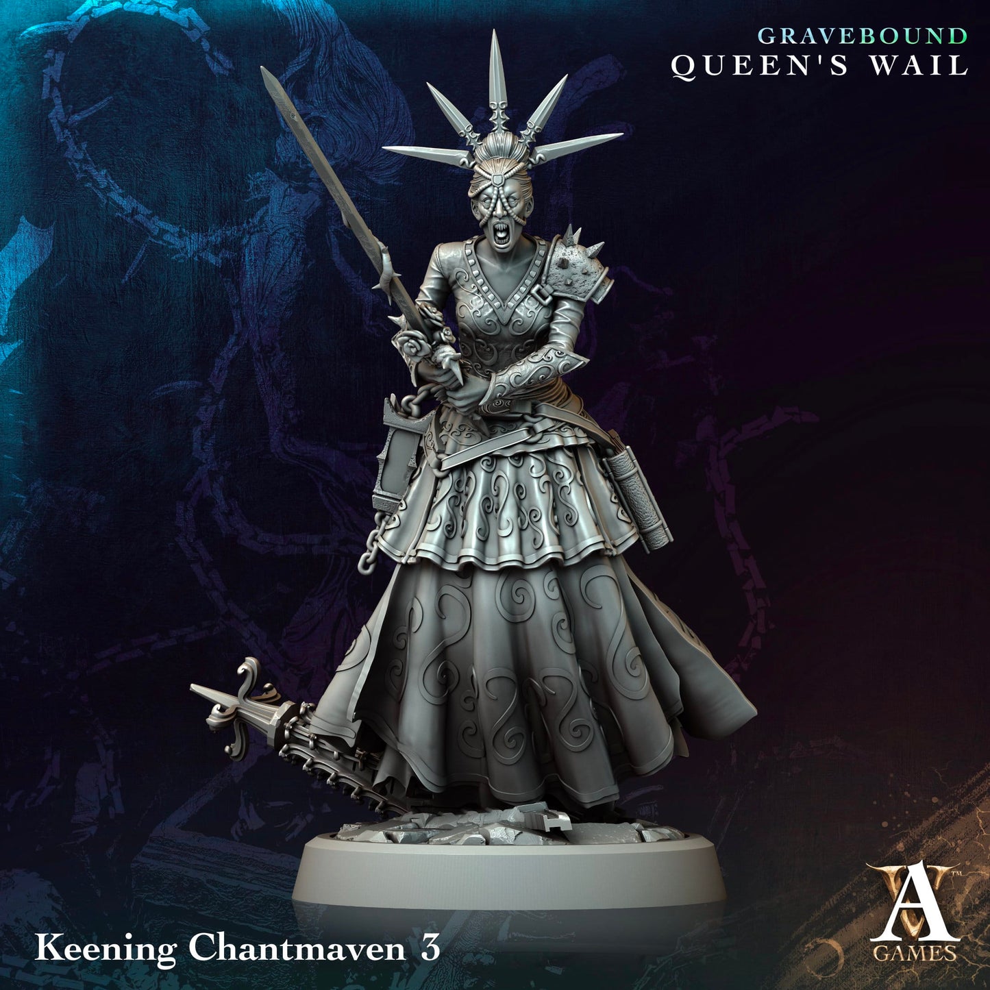 3D Printed Archvillain Games Keening Chantmaven Gravebound Queen's Wail 28 32mm D&D - 3D Printing Boss 