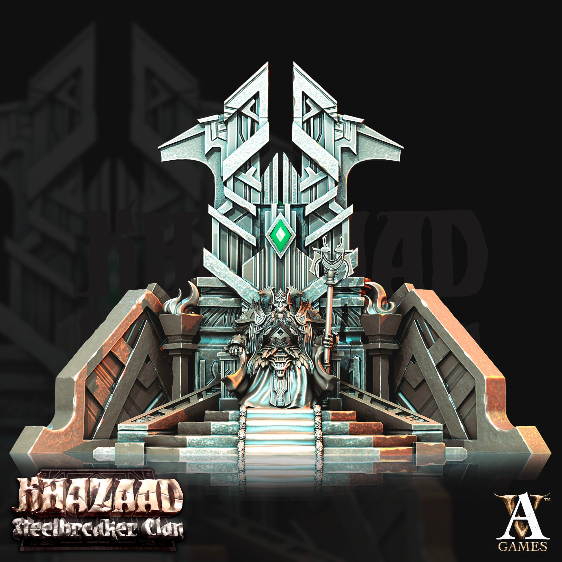 3D Printed Archvillain Games Khazaad Steelbreaker Clan - King Thrag Steelhammer on Throne 28mm 32mm D&D - 3D Printing Boss 