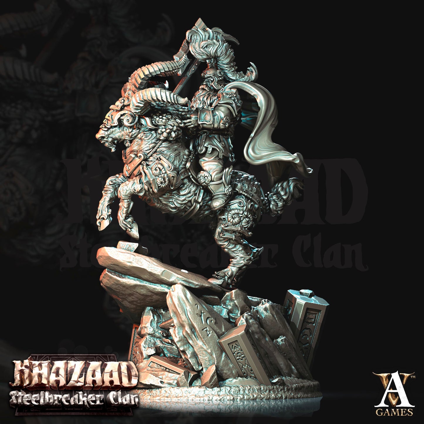 3D Printed Archvillain Games Khazaad Steelbreaker Clan - Steelbreaker Warriors Ram Riders 28mm 32mm D&D - 3D Printing Boss 
