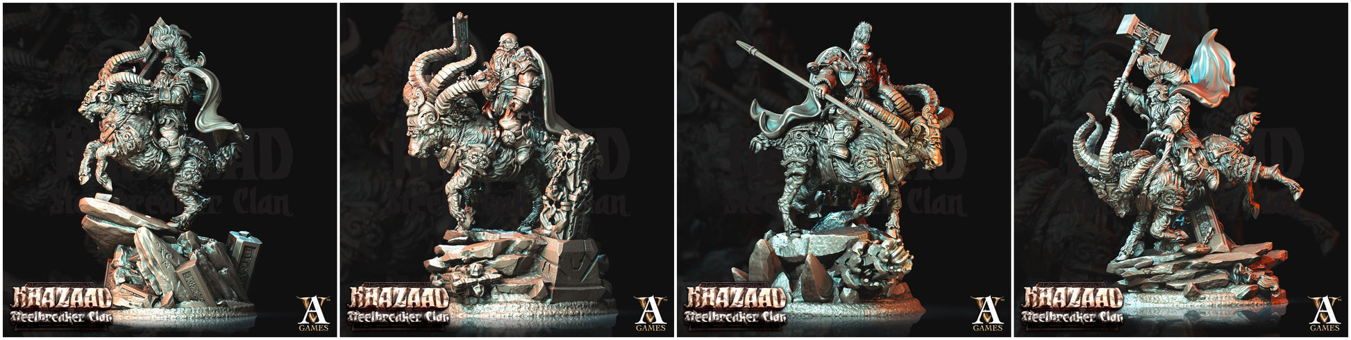 3D Printed Archvillain Games Khazaad Steelbreaker Clan - Steelbreaker Warriors Ram Riders 28mm 32mm D&D - 3D Printing Boss 