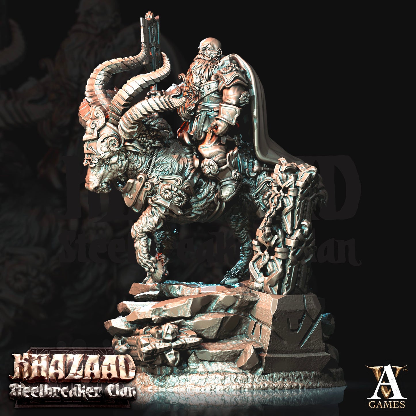 3D Printed Archvillain Games Khazaad Steelbreaker Clan - Steelbreaker Warriors Ram Riders 28mm 32mm D&D - 3D Printing Boss 