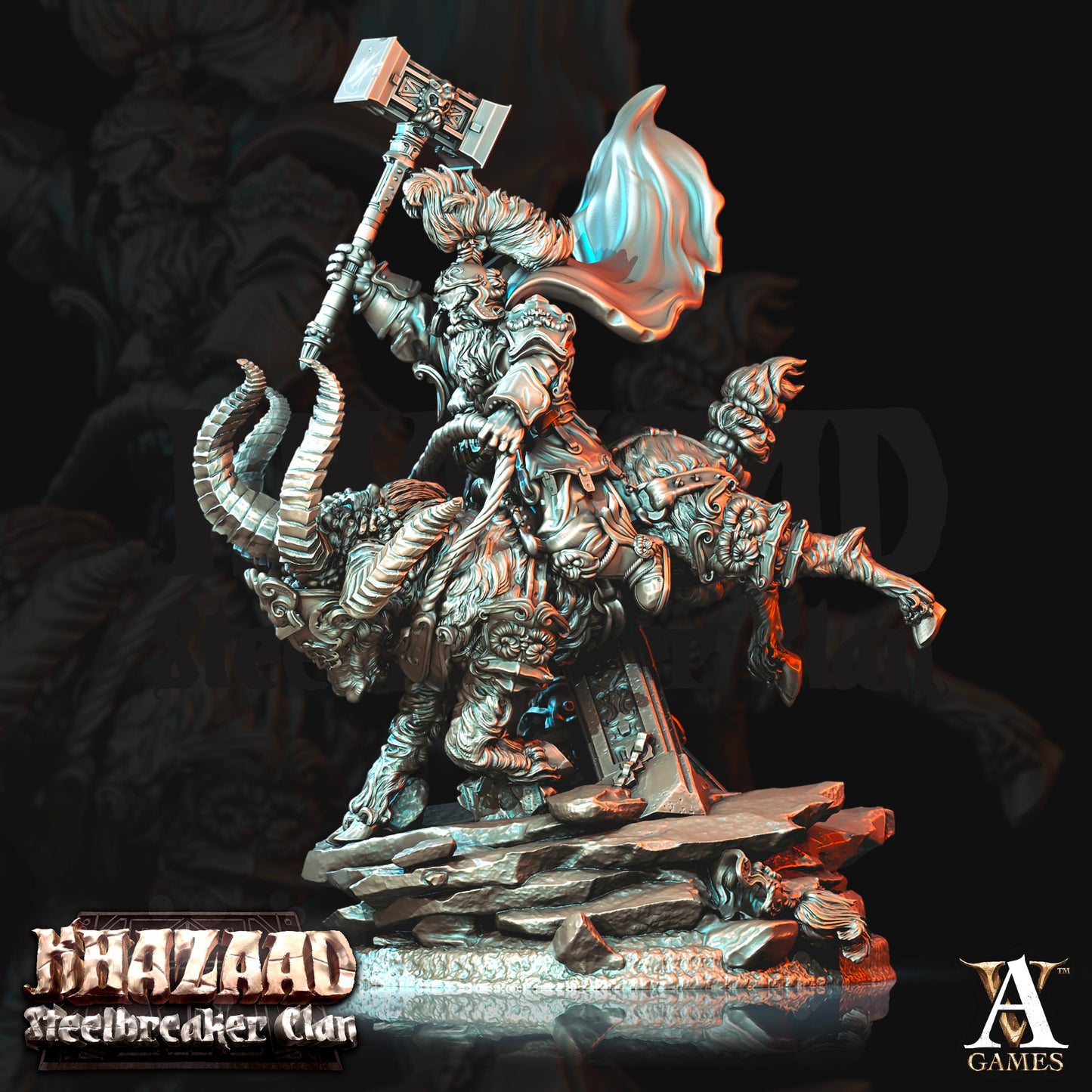 3D Printed Archvillain Games Khazaad Steelbreaker Clan - Steelbreaker Warriors Ram Riders 28mm 32mm D&D - 3D Printing Boss 