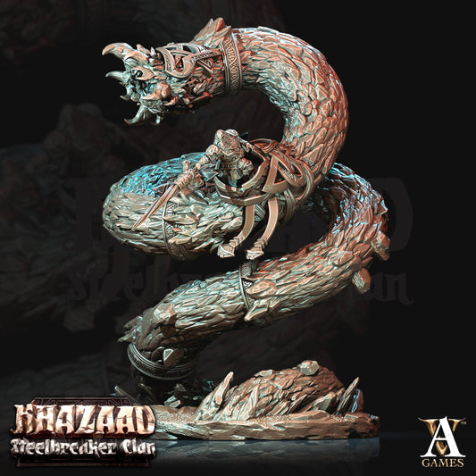 3D Printed Archvillain Games Khazaad Steelbreaker Clan - Stone Worm with Rider 28mm 32mm D&D - 3D Printing Boss 