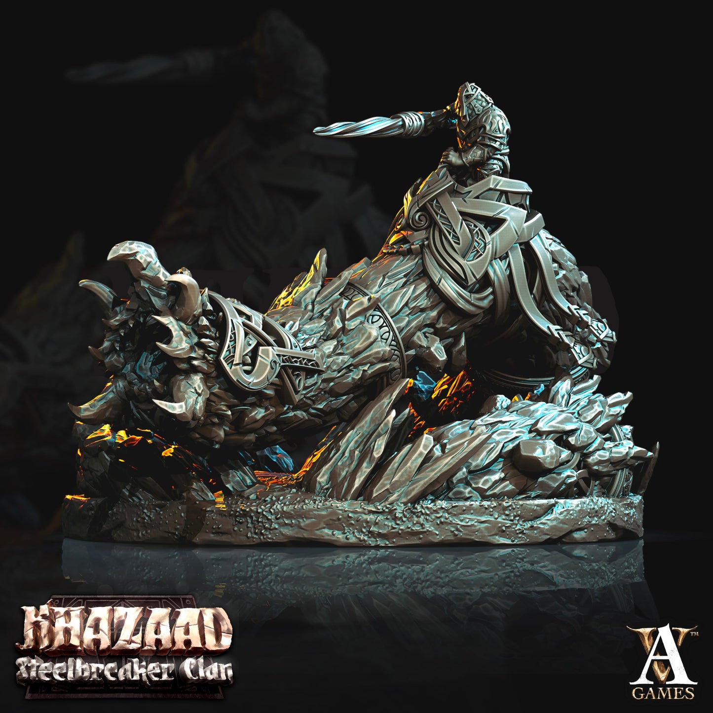 3D Printed Archvillain Games Khazaad Steelbreaker Clan - Stone Worm with Rider 28mm 32mm D&D - 3D Printing Boss 
