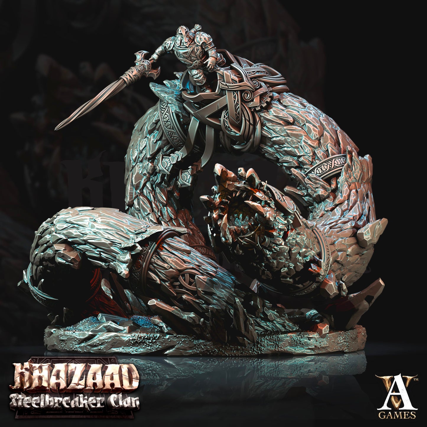 3D Printed Archvillain Games Khazaad Steelbreaker Clan - Stone Worm with Rider 28mm 32mm D&D - 3D Printing Boss 