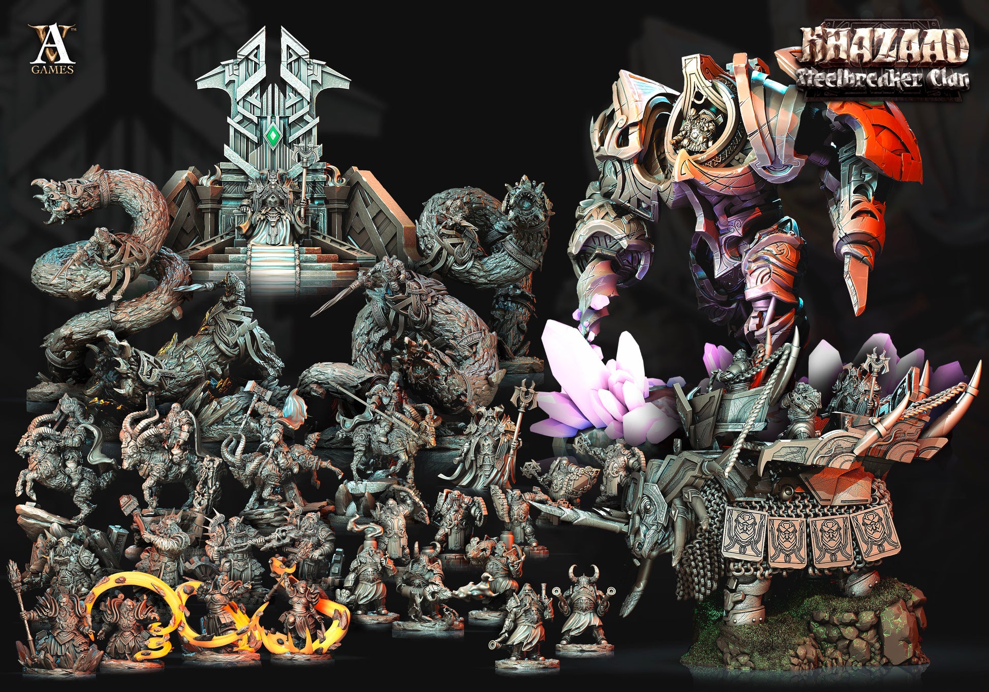 3D Printed Archvillain Games Khazaad Steelbreaker Clan - Stone Worm with Rider 28mm 32mm D&D - 3D Printing Boss 