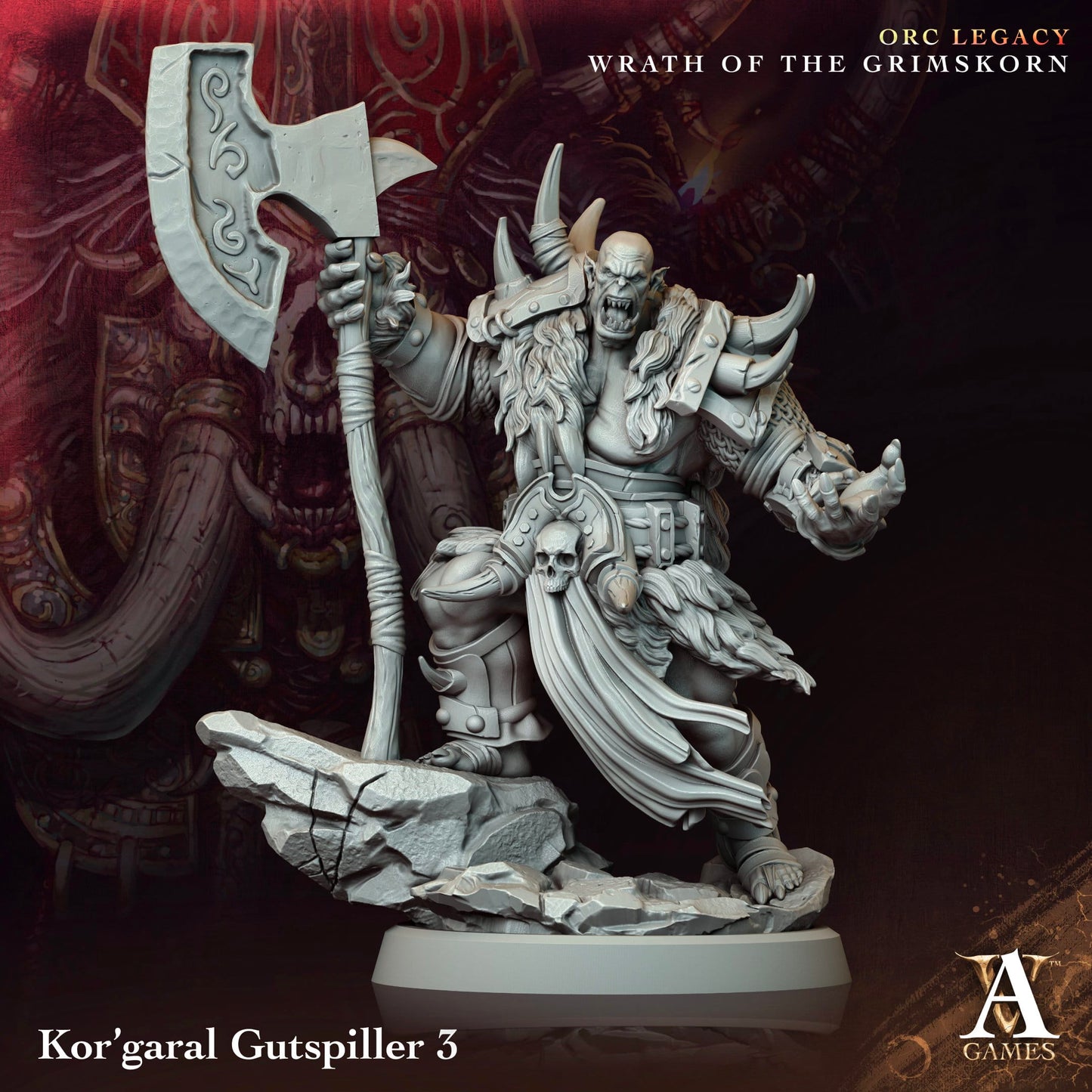 3D Printed Archvillain Games Kor’garal Gutspiller Orc Legacy Wrath of the Grimskorn 28 32mm D&D - 3D Printing Boss 