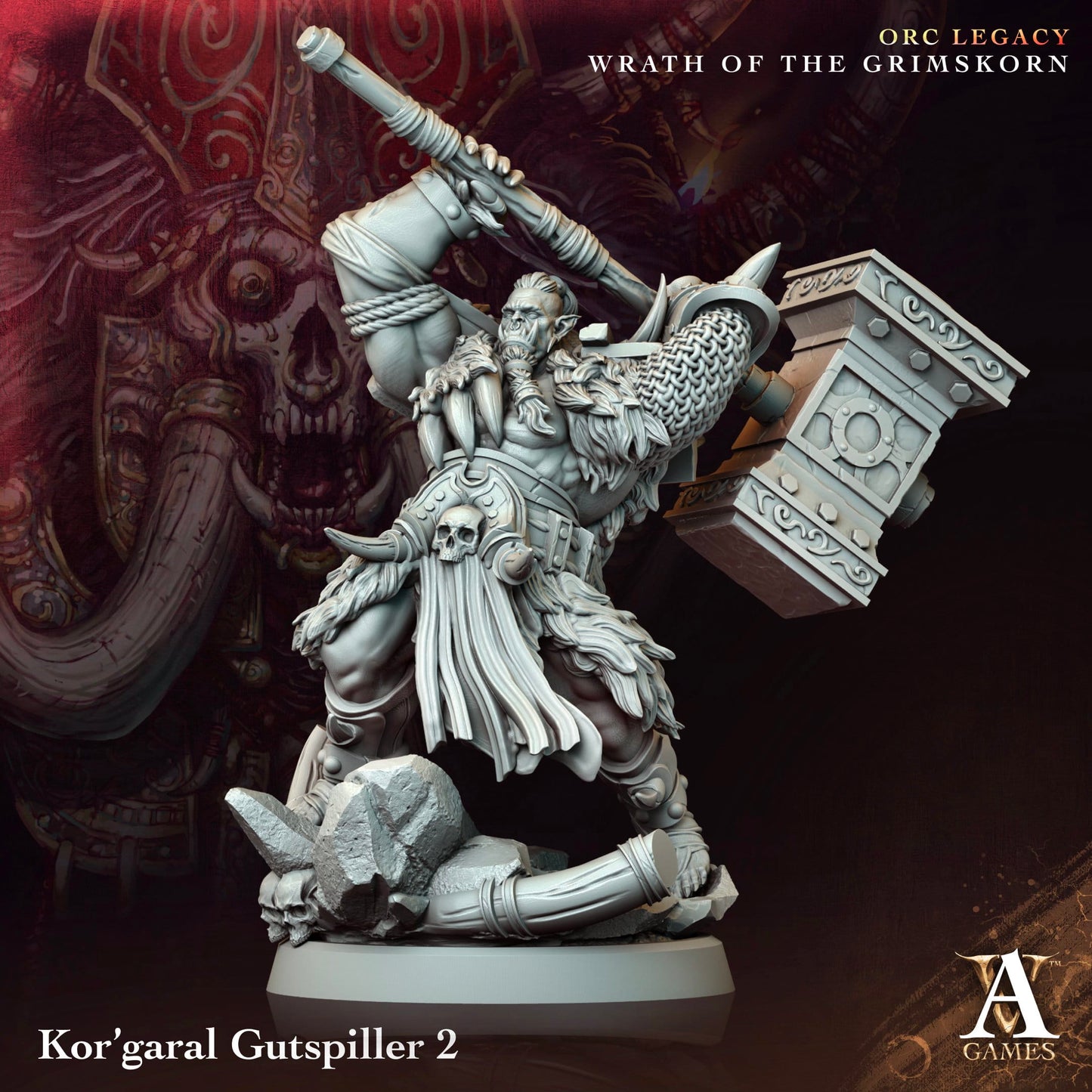 3D Printed Archvillain Games Kor’garal Gutspiller Orc Legacy Wrath of the Grimskorn 28 32mm D&D - 3D Printing Boss 