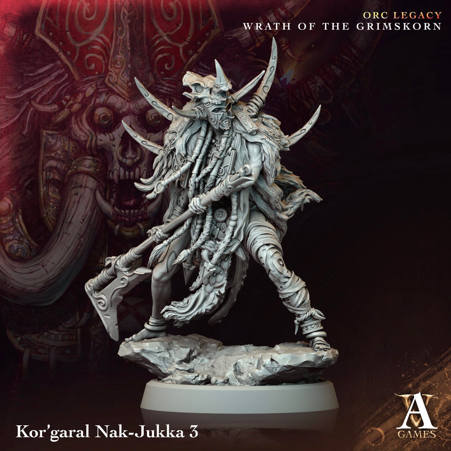 3D Printed Archvillain Games Kor’garal Nak Jukka Orc Legacy Wrath of the Grimskorn 28 32mm D&D - 3D Printing Boss 