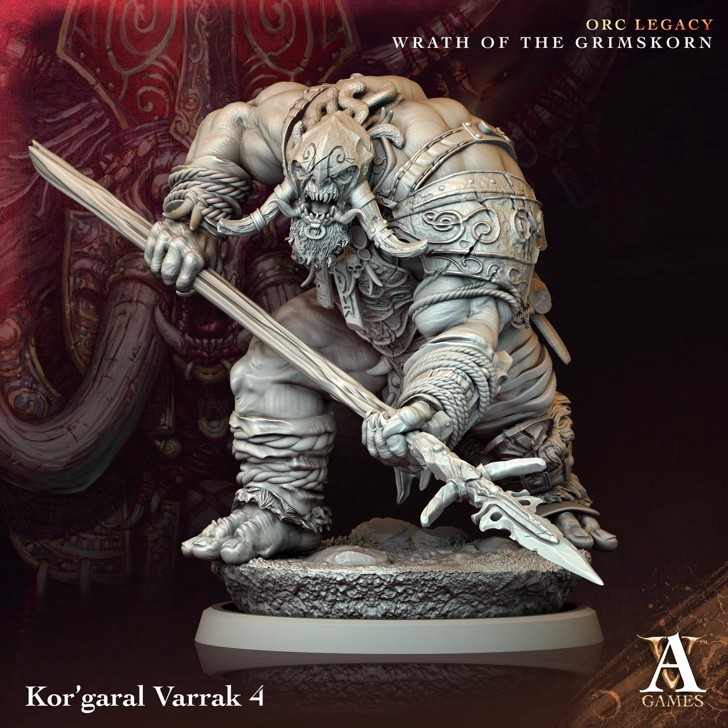 3D Printed Archvillain Games Kor'garal Varrak Orc Legacy Wrath of the Grimskorn 28 32mm D&D - 3D Printing Boss 