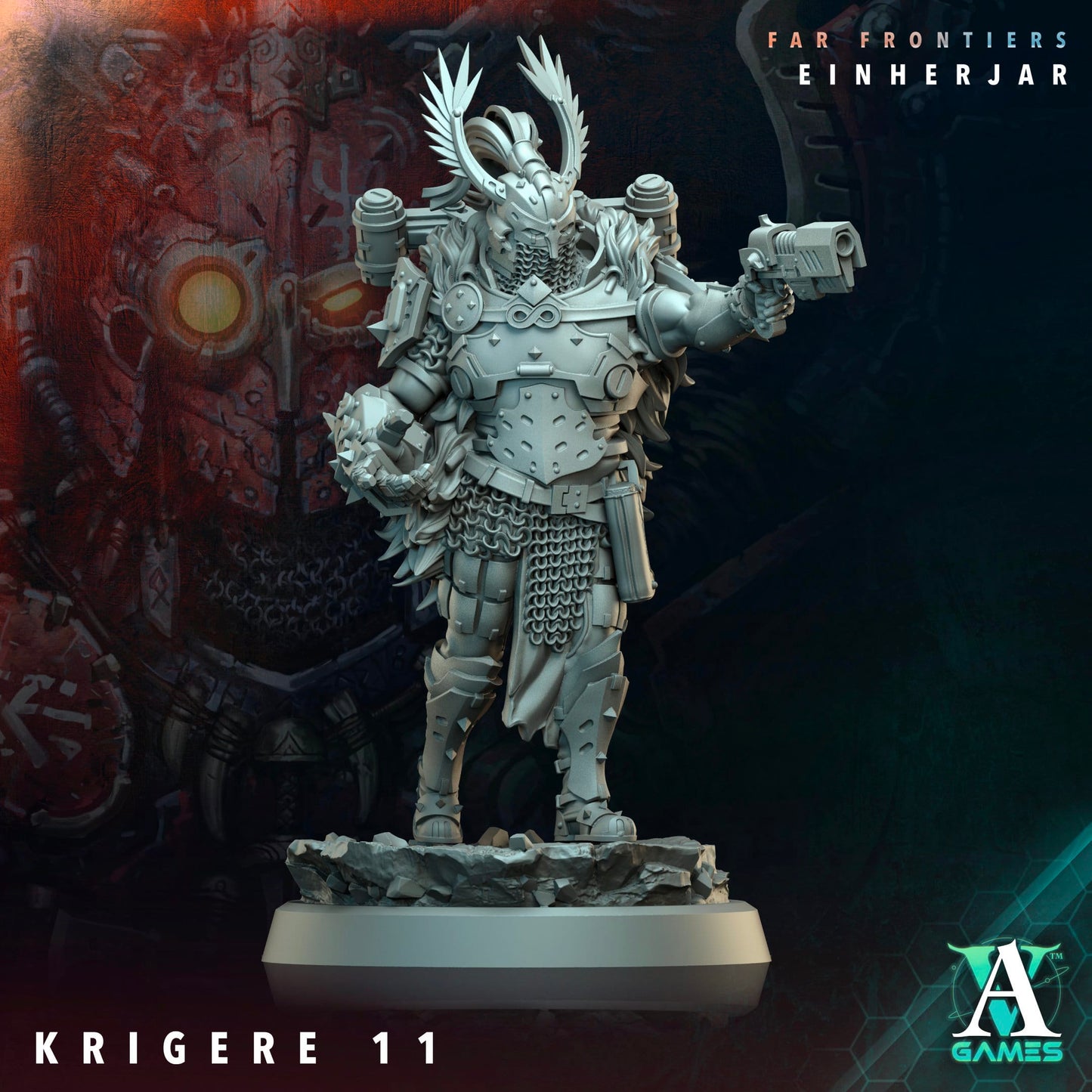 3D Printed Archvillain Games Krigere Far Frontiers Einherjar 28 32mm D&D - 3D Printing Boss 