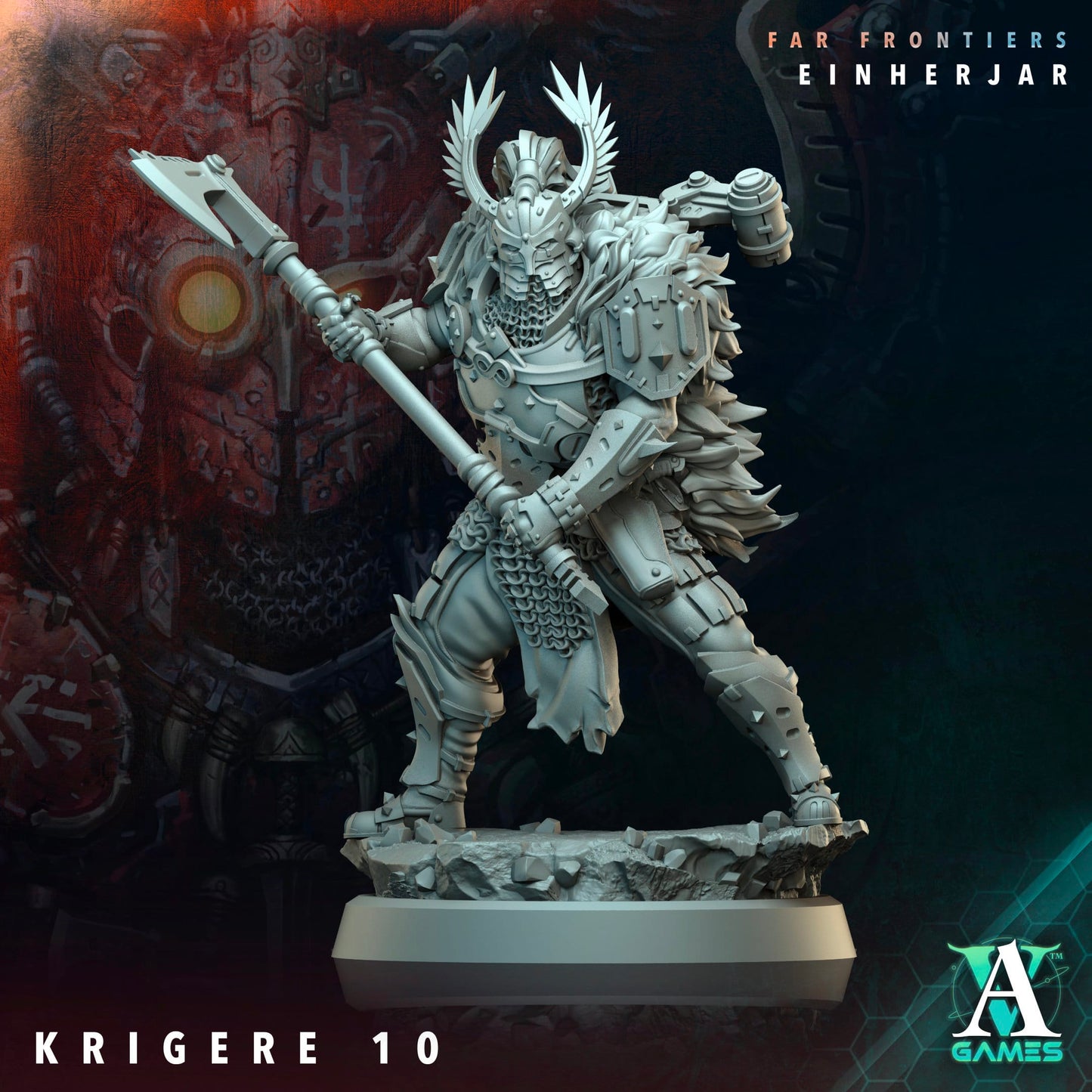 3D Printed Archvillain Games Krigere Far Frontiers Einherjar 28 32mm D&D - 3D Printing Boss 
