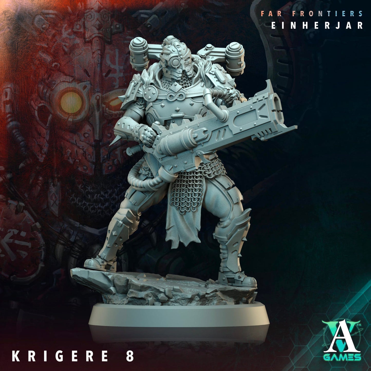 3D Printed Archvillain Games Krigere Far Frontiers Einherjar 28 32mm D&D - 3D Printing Boss 