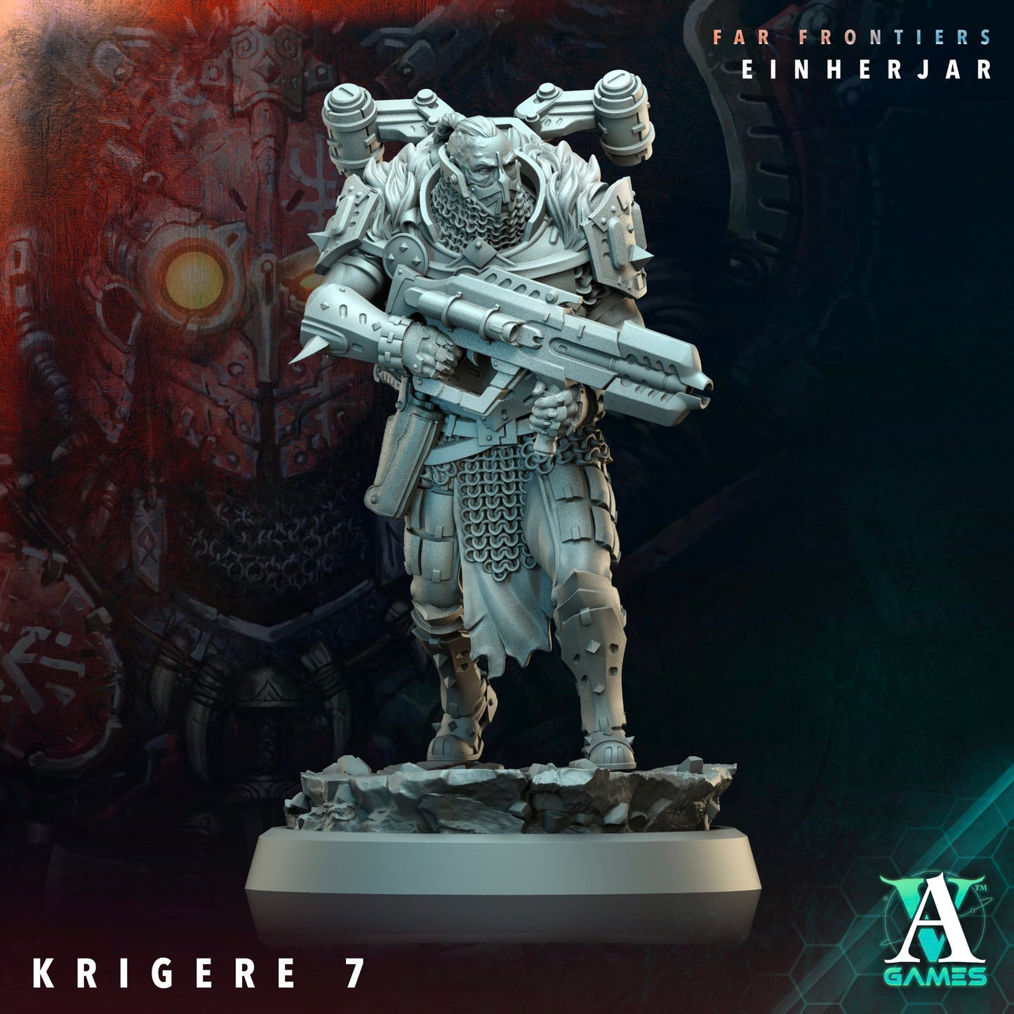 3D Printed Archvillain Games Krigere Far Frontiers Einherjar 28 32mm D&D - 3D Printing Boss 