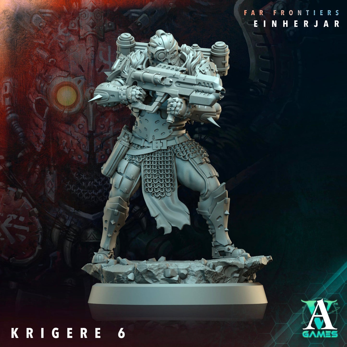 3D Printed Archvillain Games Krigere Far Frontiers Einherjar 28 32mm D&D - 3D Printing Boss 
