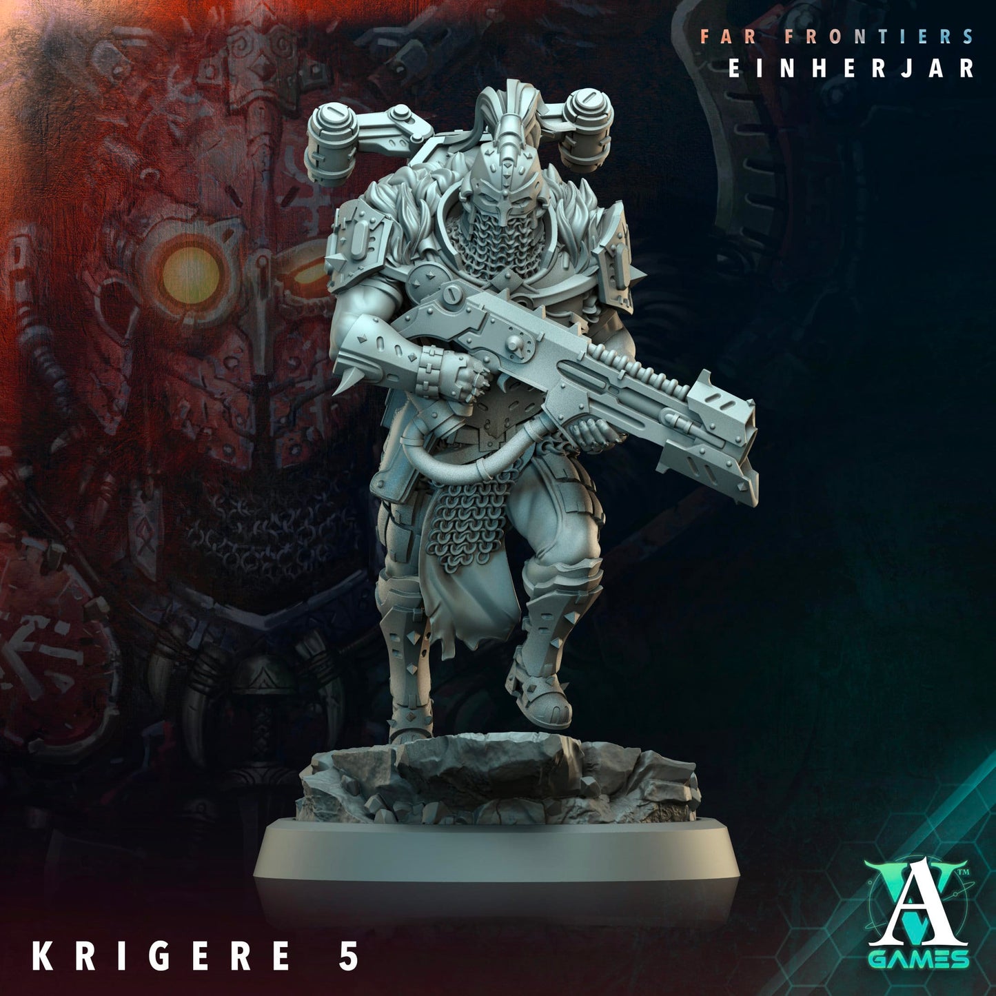 3D Printed Archvillain Games Krigere Far Frontiers Einherjar 28 32mm D&D - 3D Printing Boss 