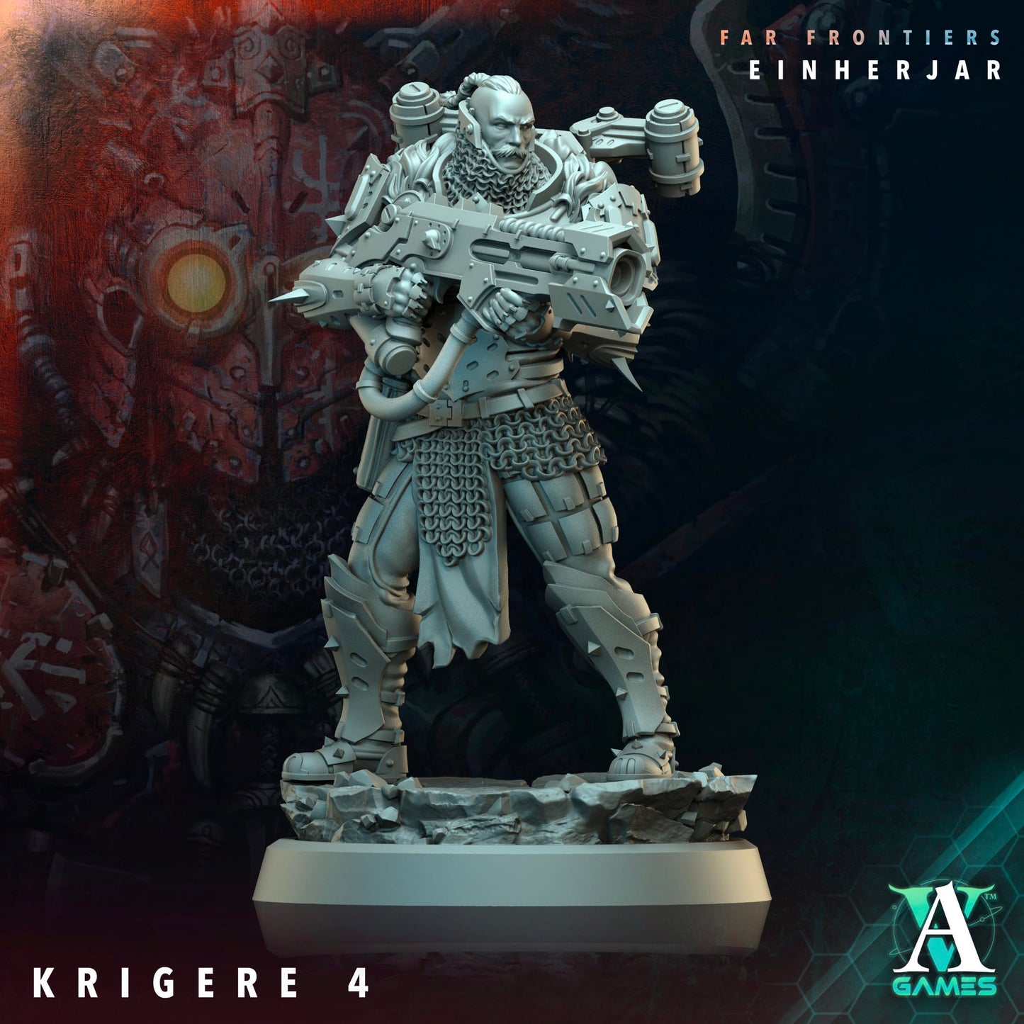 3D Printed Archvillain Games Krigere Far Frontiers Einherjar 28 32mm D&D - 3D Printing Boss 