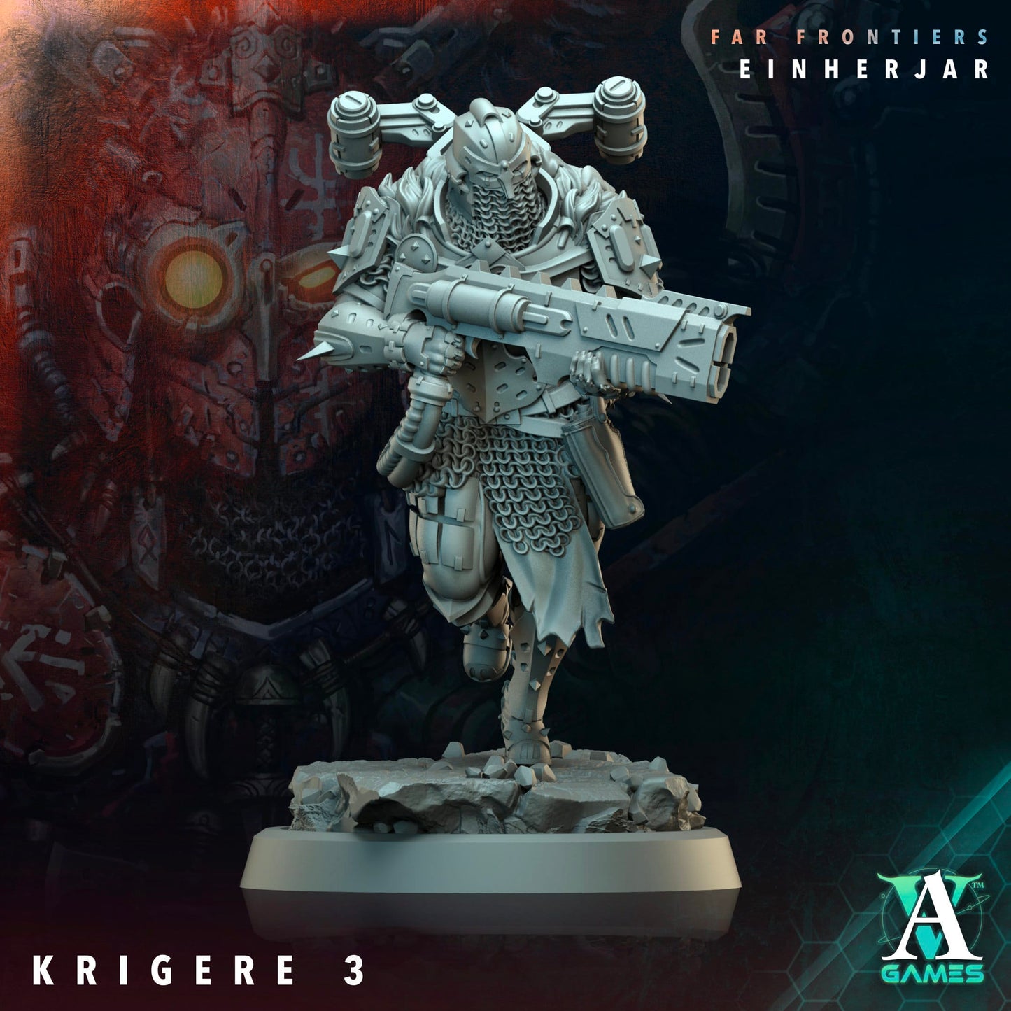 3D Printed Archvillain Games Krigere Far Frontiers Einherjar 28 32mm D&D - 3D Printing Boss 