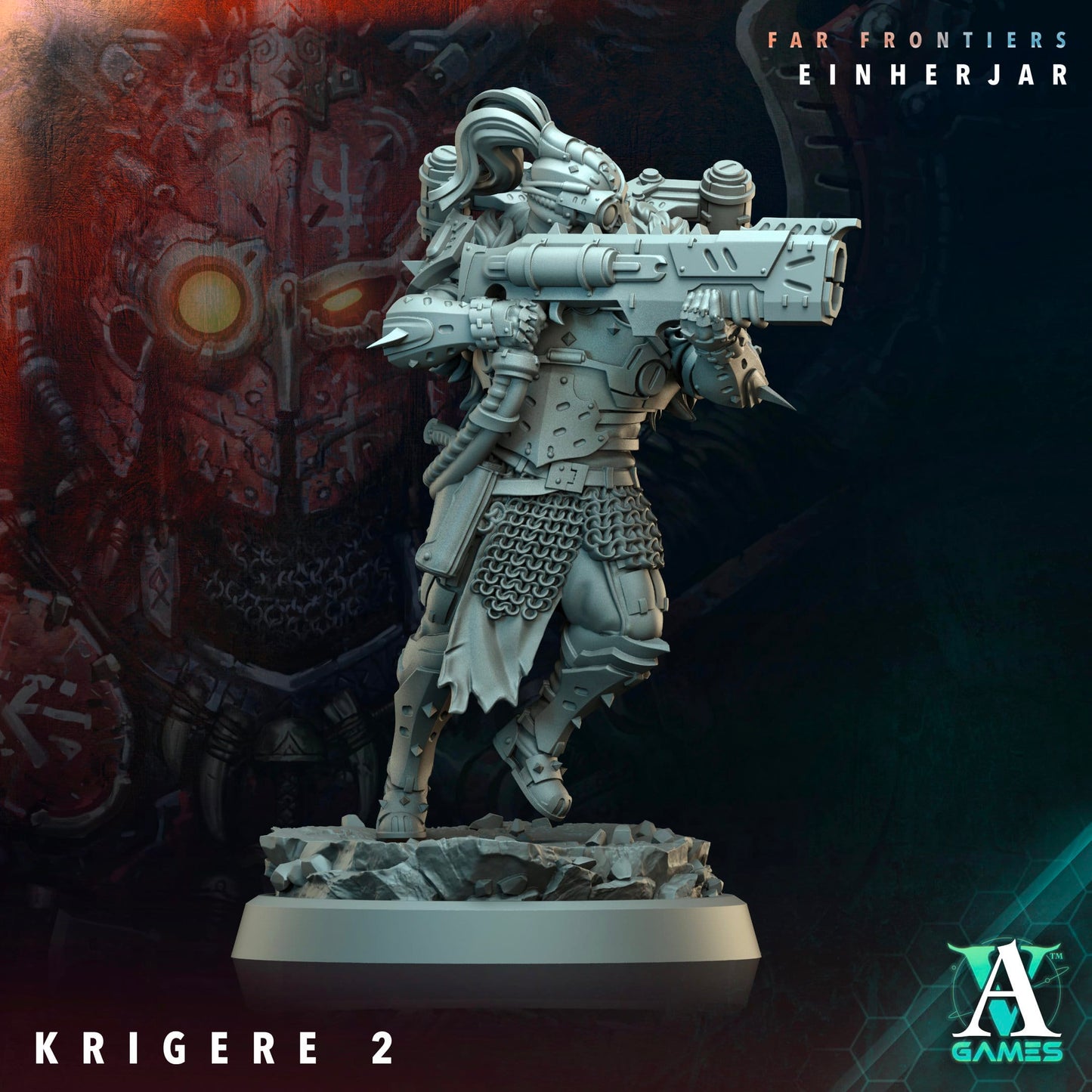 3D Printed Archvillain Games Krigere Far Frontiers Einherjar 28 32mm D&D - 3D Printing Boss 