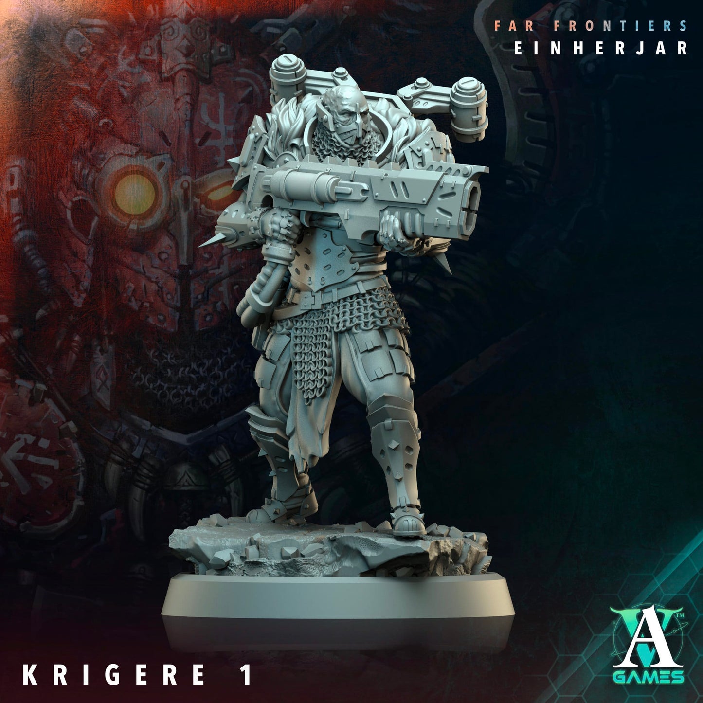 3D Printed Archvillain Games Krigere Far Frontiers Einherjar 28 32mm D&D - 3D Printing Boss 
