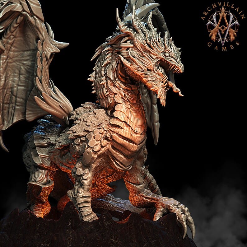 3D Printed Archvillain Games - Lava Dragon 28mm 32mm D&D - 3D Printing Boss 