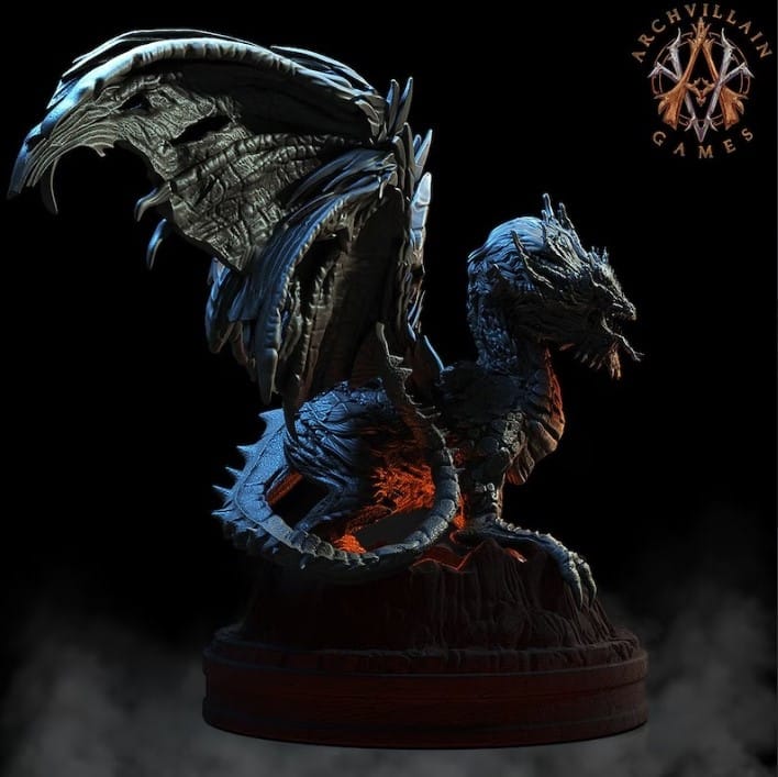 3D Printed Archvillain Games - Lava Dragon 28mm 32mm D&D - 3D Printing Boss 