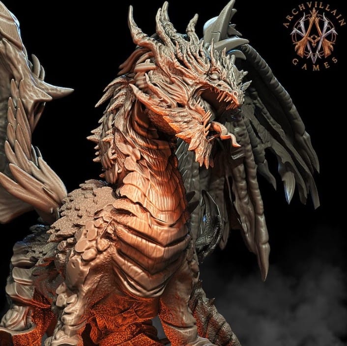 3D Printed Archvillain Games - Lava Dragon 28mm 32mm D&D - 3D Printing Boss 