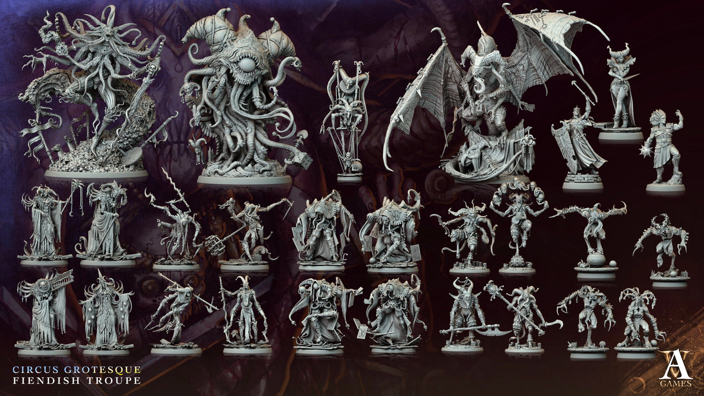 3D Printed Archvillain Games Mostratto The Harlequin of Horror Circus Grotesque Fiendish Troupe 28 32mm D&D - 3D Printing Boss 