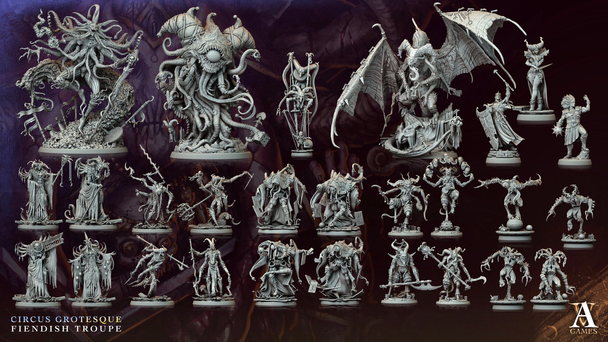 3D Printed Archvillain Games Mostratto The Harlequin of Horror Circus Grotesque Fiendish Troupe 28 32mm D&D - 3D Printing Boss 