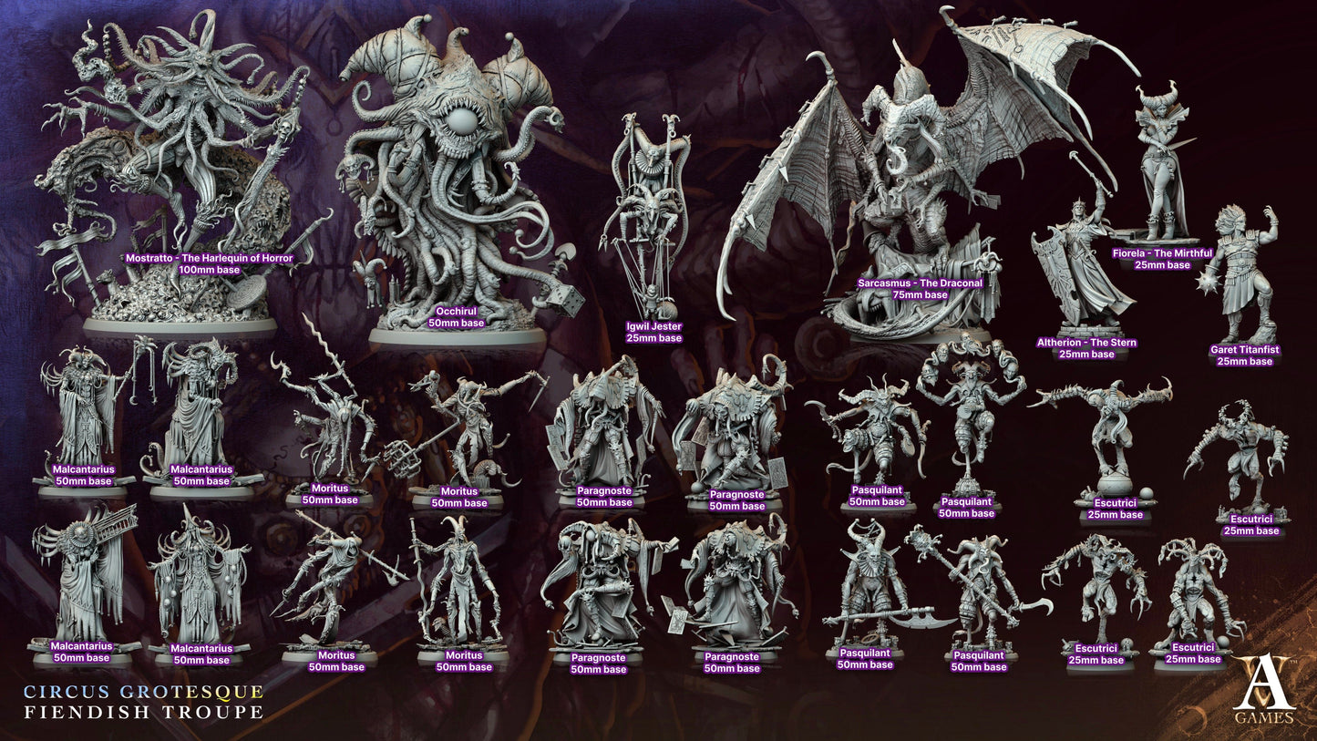 3D Printed Archvillain Games Mostratto The Harlequin of Horror Circus Grotesque Fiendish Troupe 28 32mm D&D - 3D Printing Boss 