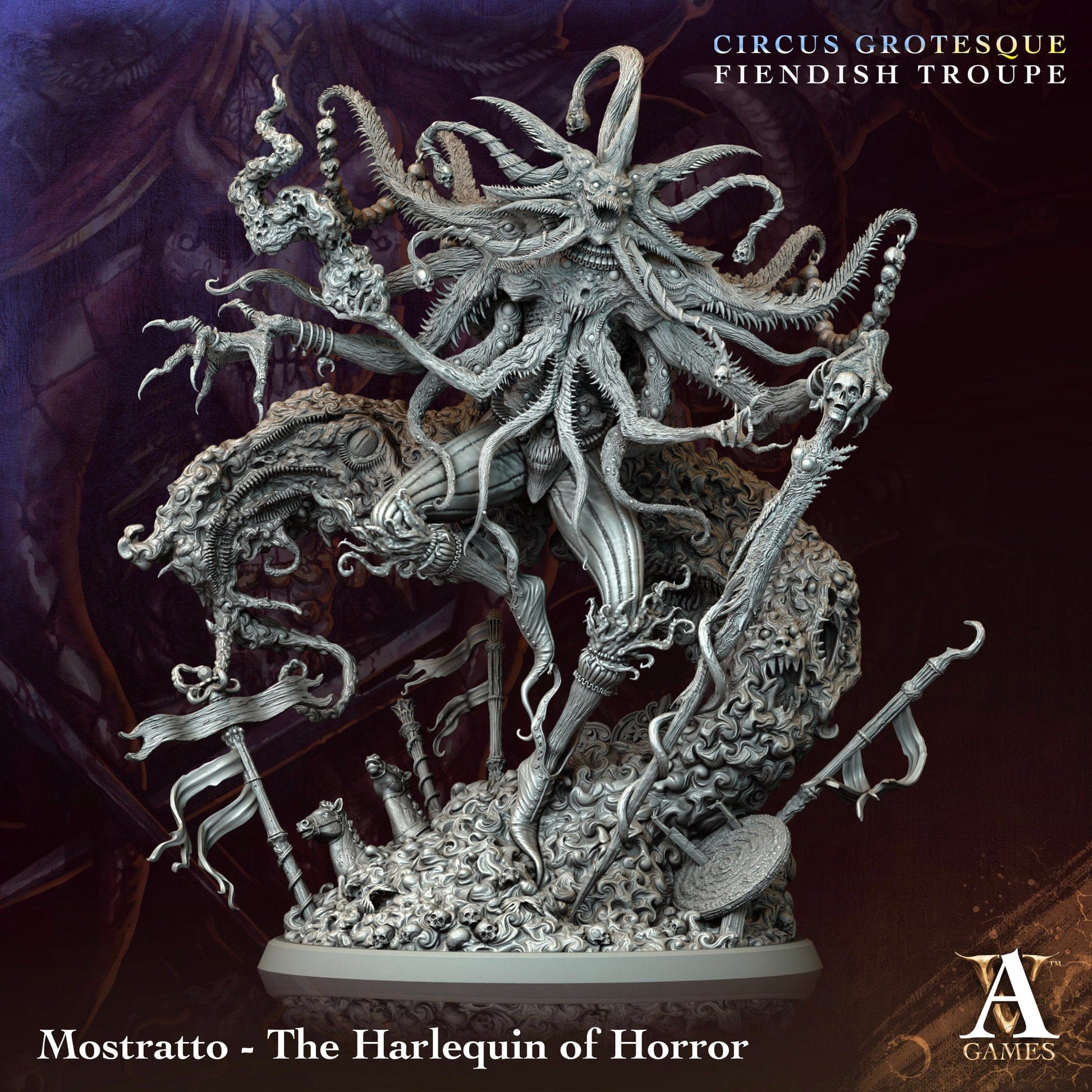 3D Printed Archvillain Games Mostratto The Harlequin of Horror Circus Grotesque Fiendish Troupe 28 32mm D&D - 3D Printing Boss 