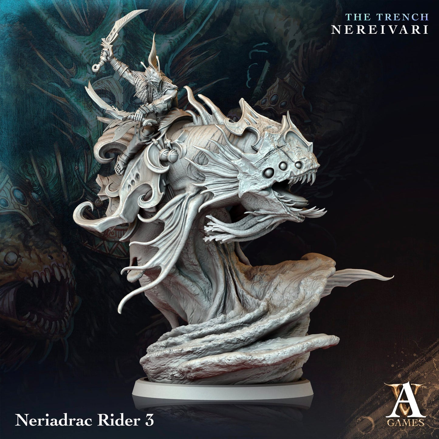 3D Printed Archvillain Games Neriadrac Rider The Trench Nereivari Archvillain Society Vol XXXV 28 32mm D&D - 3D Printing Boss 