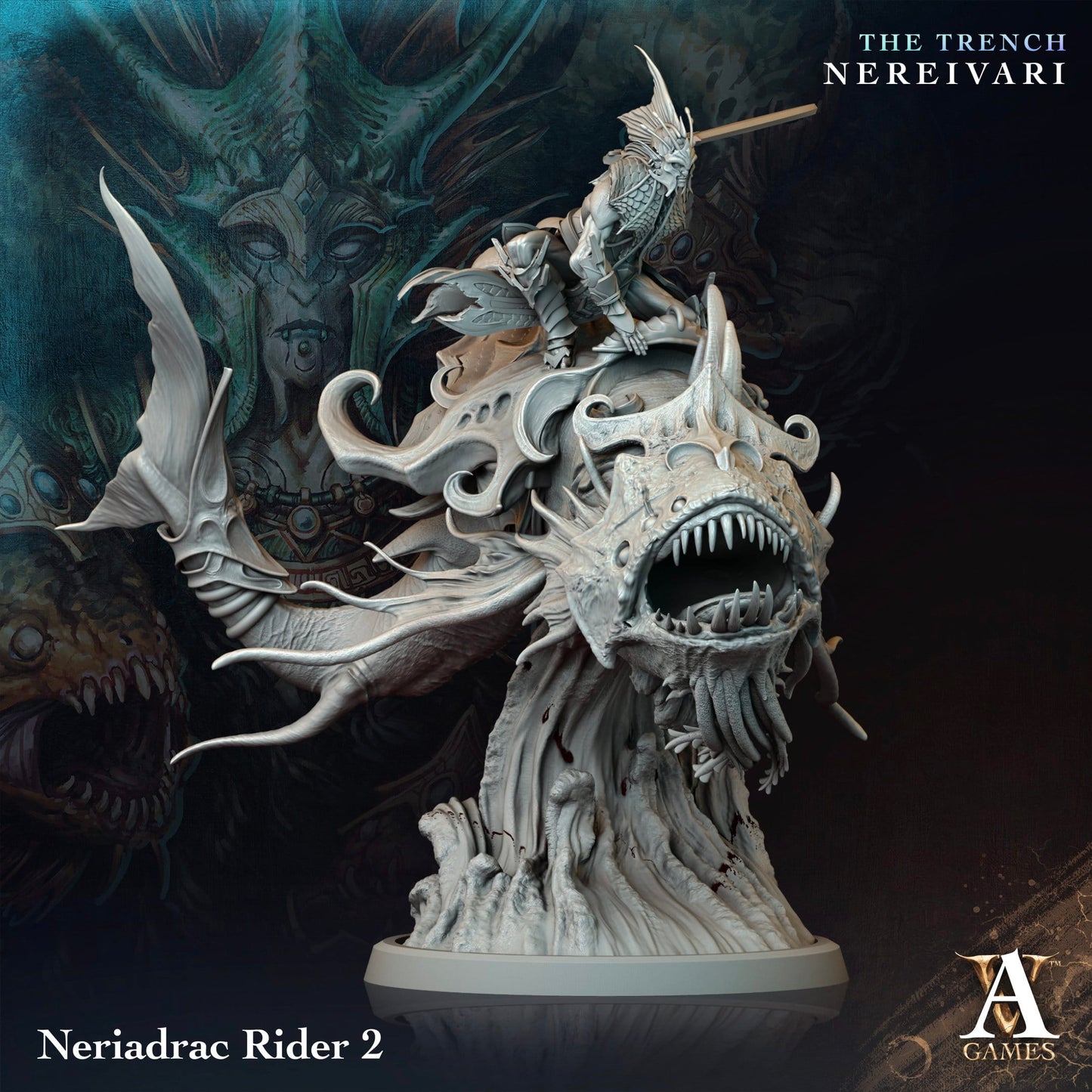 3D Printed Archvillain Games Neriadrac Rider The Trench Nereivari Archvillain Society Vol XXXV 28 32mm D&D - 3D Printing Boss 