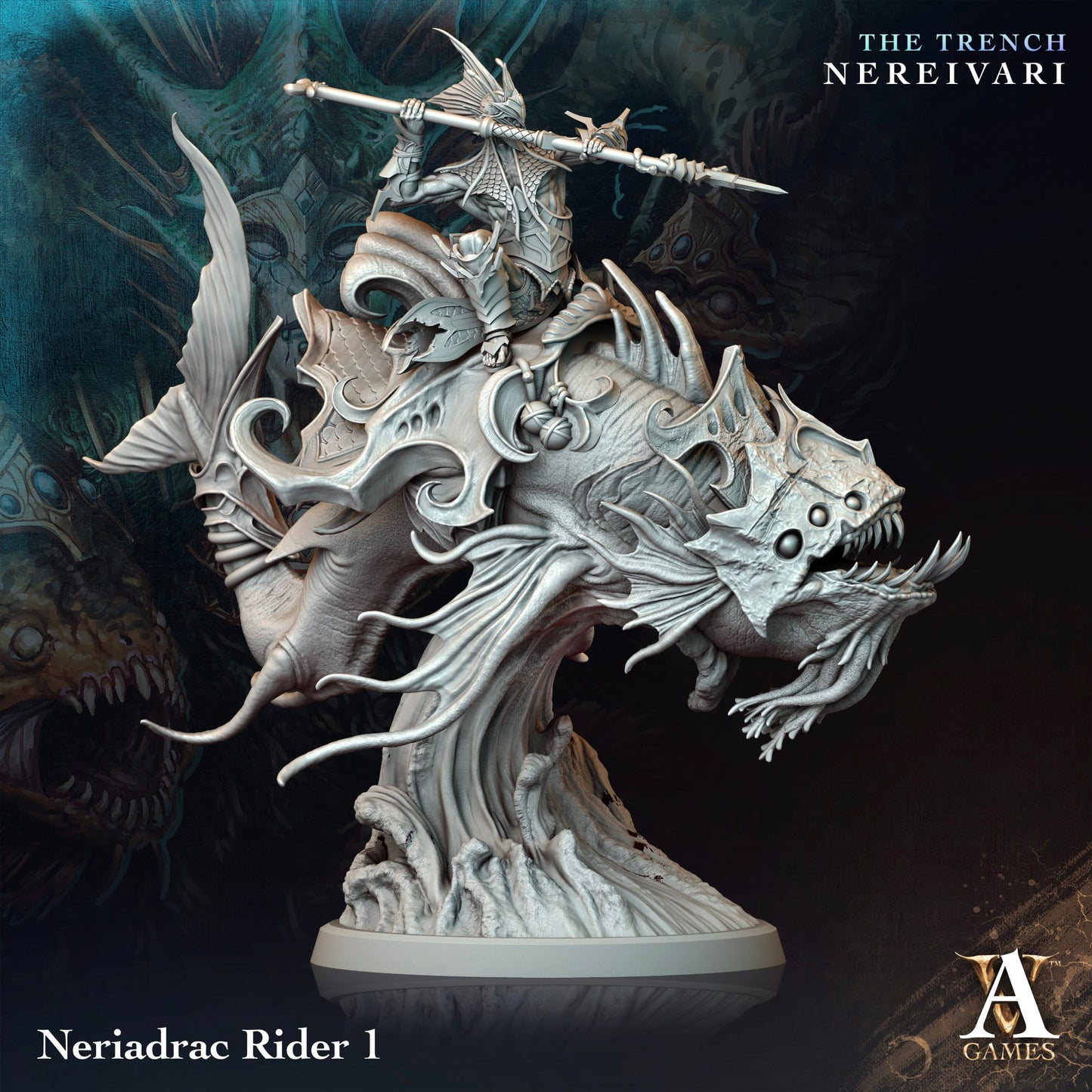 3D Printed Archvillain Games Neriadrac Rider The Trench Nereivari Archvillain Society Vol XXXV 28 32mm D&D - 3D Printing Boss 