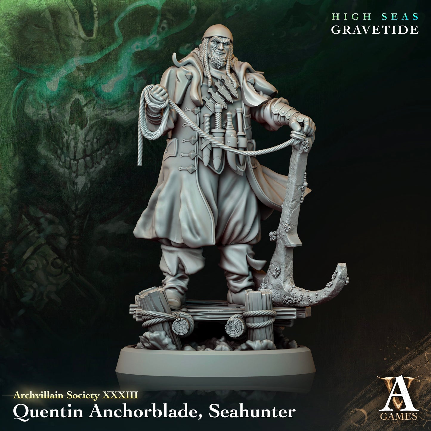 3D Printed Archvillain Games Quentin Anchorblade Seahunter Archvillain Society Vol XXXIII 28 32mm D&D - 3D Printing Boss 
