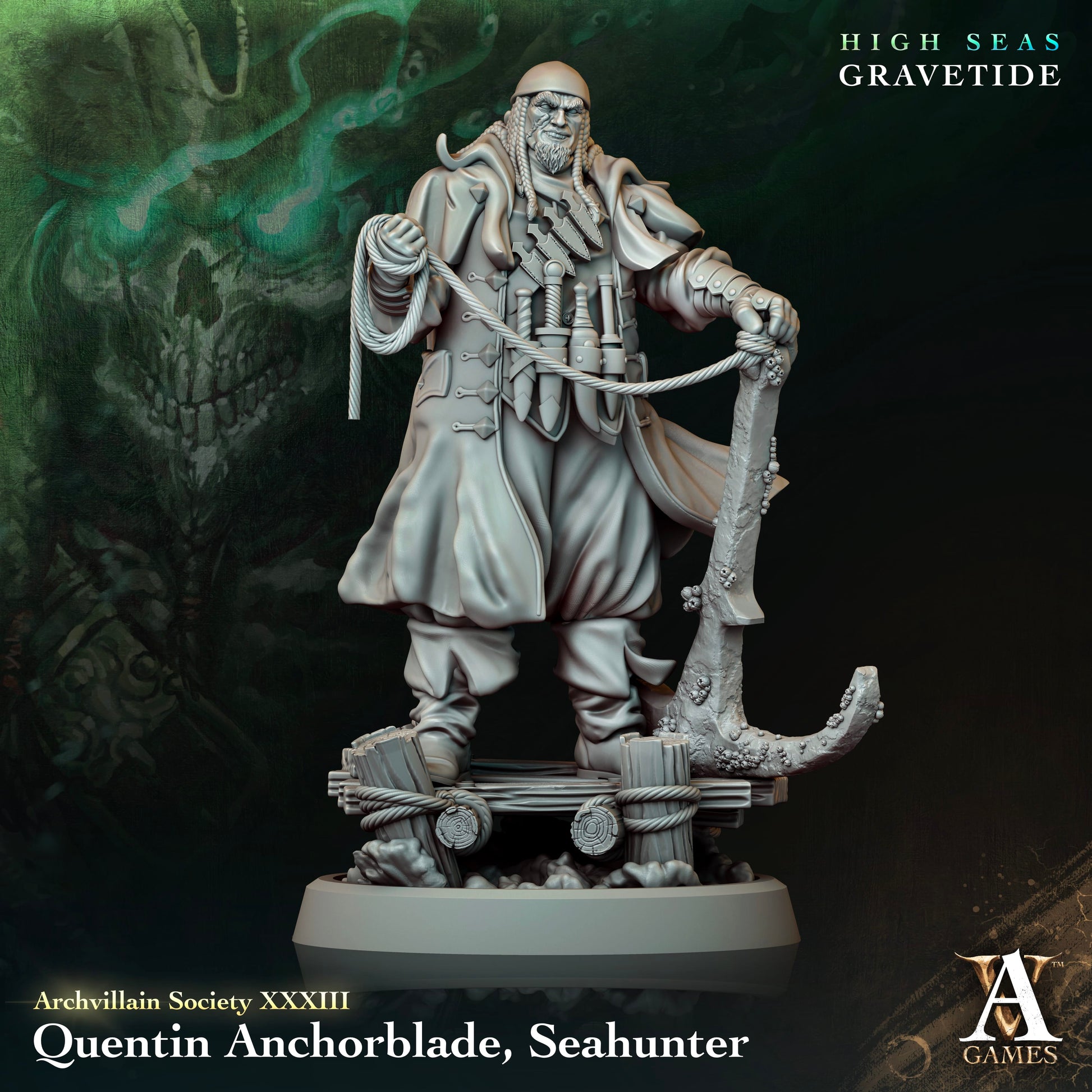 3D Printed Archvillain Games Quentin Anchorblade Seahunter Archvillain Society Vol XXXIII 28 32mm D&D - 3D Printing Boss 