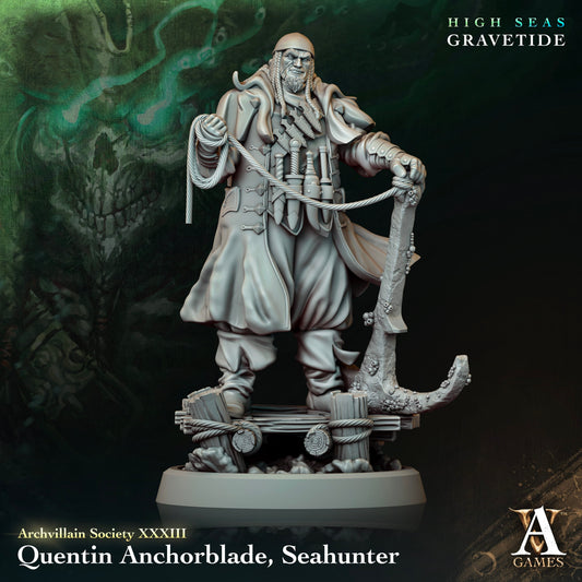 3D Printed Archvillain Games Quentin Anchorblade Seahunter Archvillain Society Vol XXXIII 28 32mm D&D - 3D Printing Boss 