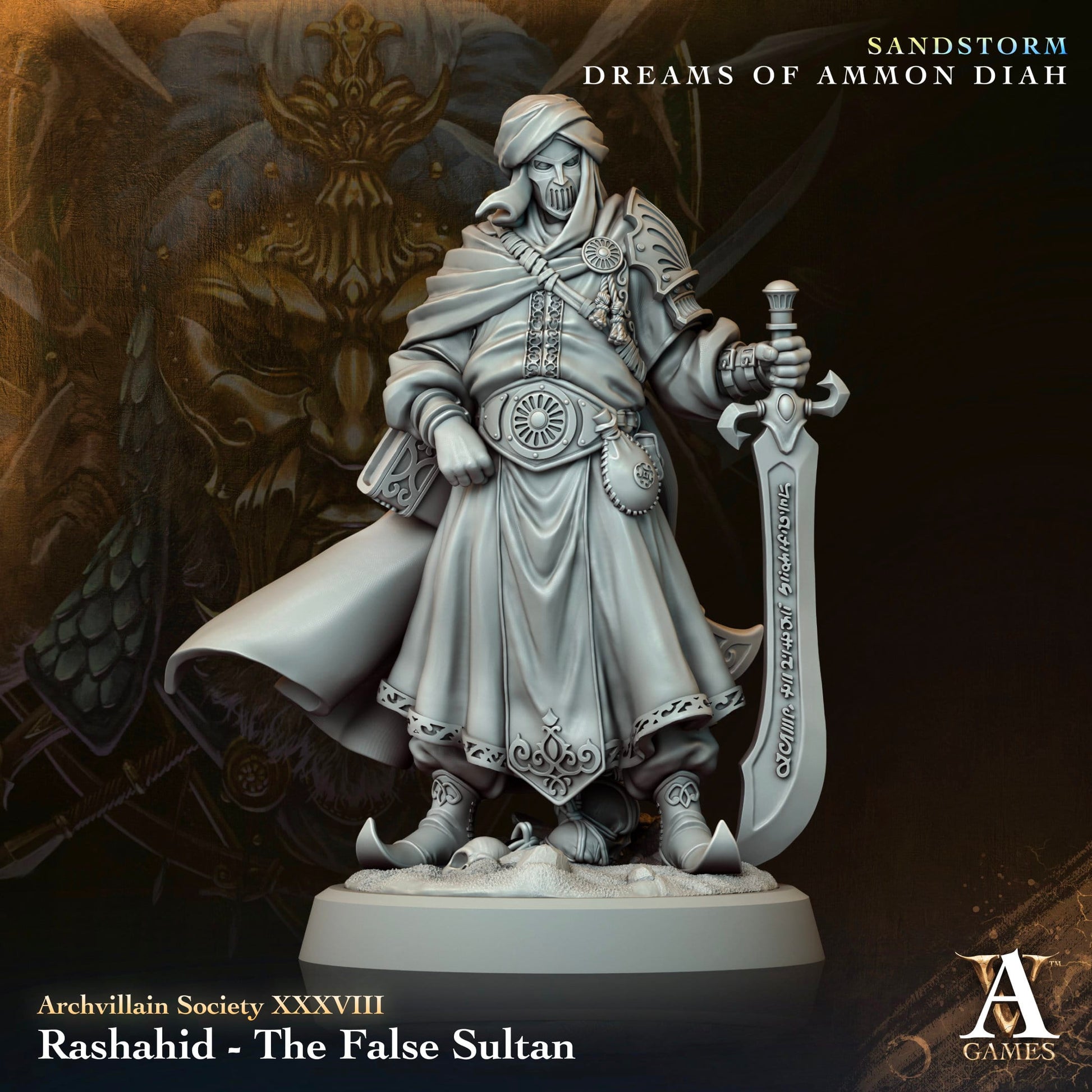 3D Printed Archvillain Games Rashahid The False Sultan Archvillain Society Vol XXXVIII 28 32mm D&D - 3D Printing Boss 
