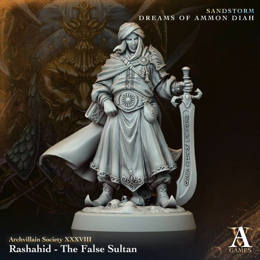 3D Printed Archvillain Games Rashahid The False Sultan Archvillain Society Vol XXXVIII 28 32mm D&D - 3D Printing Boss 