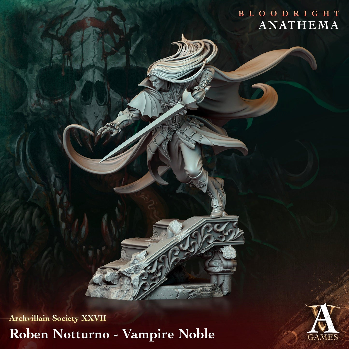 3D Printed Archvillain Games Roben Notturno - Vampire Noble Archvillain Society Vol. XXVIII 28 32mm D&D - 3D Printing Boss 