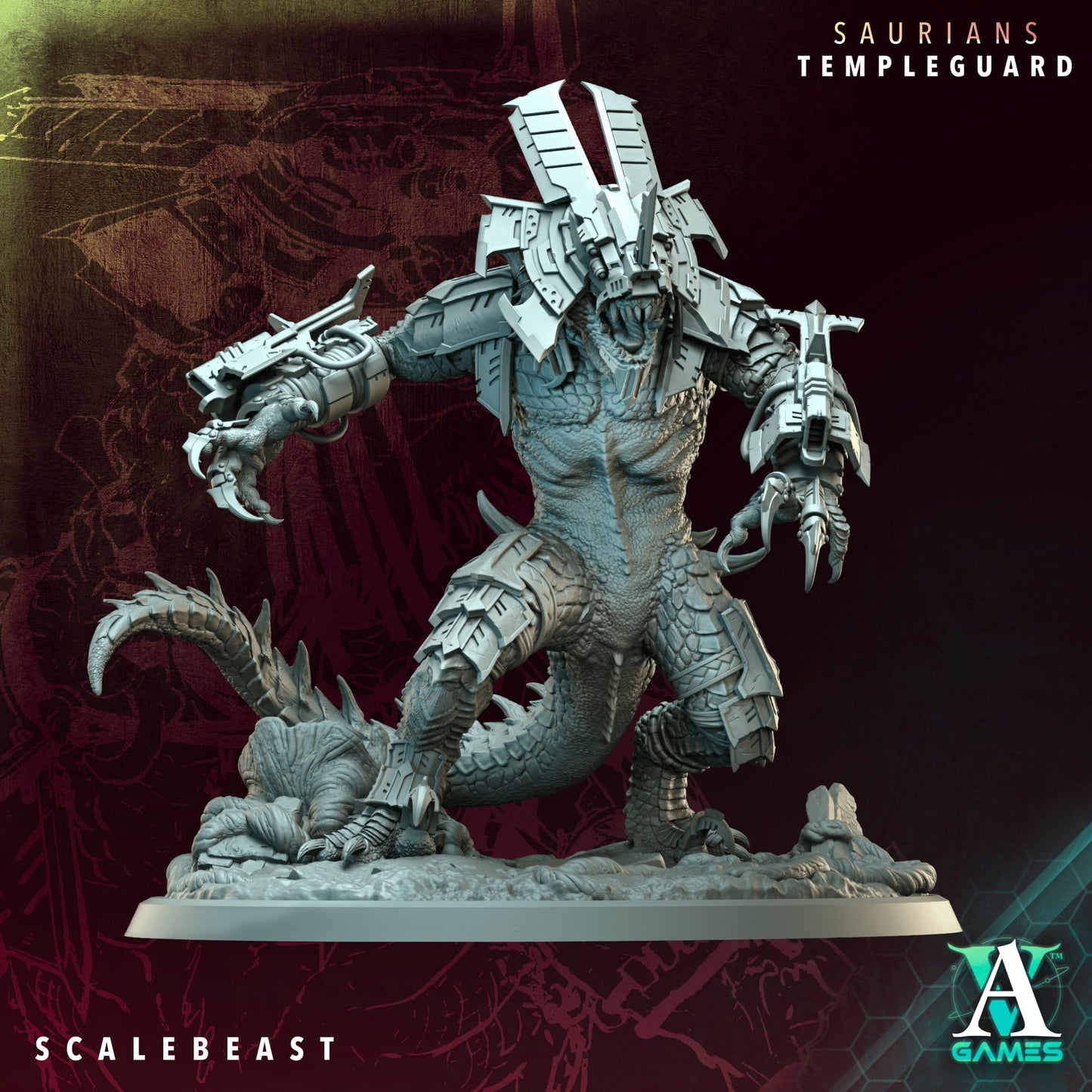 3D Printed Archvillain Games Scalebeast - Saurians Templeguard 28 32mm D&D - 3D Printing Boss 