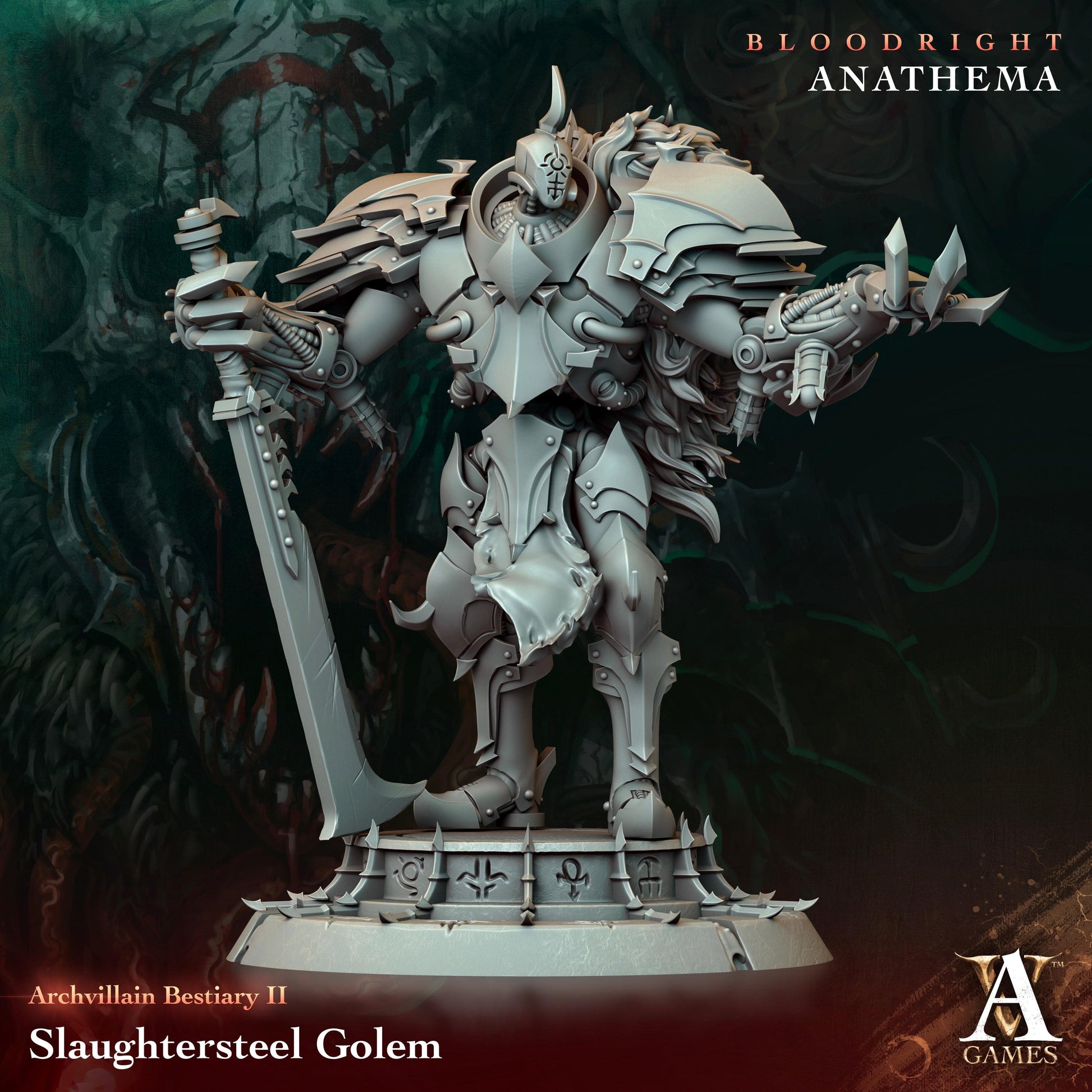 3D Printed Archvillain Games Slaughtersteel Golem Archvillain Bestiary Vol. II 28 32mm D&D - 3D Printing Boss 