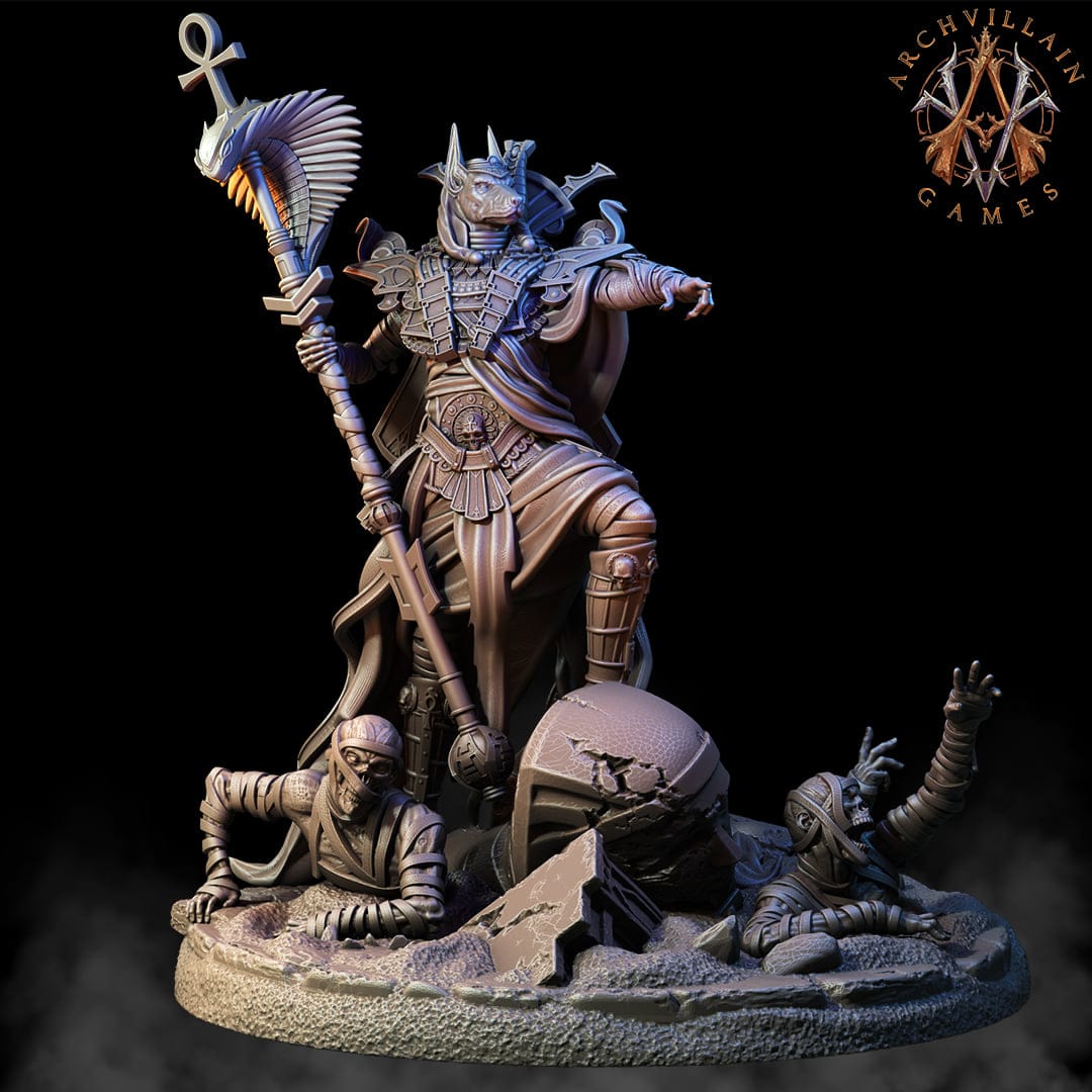 3D Printed Archvillain Games The God King Anubis The Empire of Sands 28 32mm D&D - 3D Printing Boss 