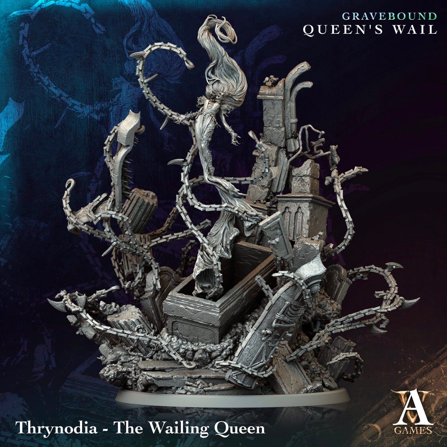 3D Printed Archvillain Games Thrynodia The Wailing Queen Gravebound Queen's Wail 28 32mm D&D - 3D Printing Boss 