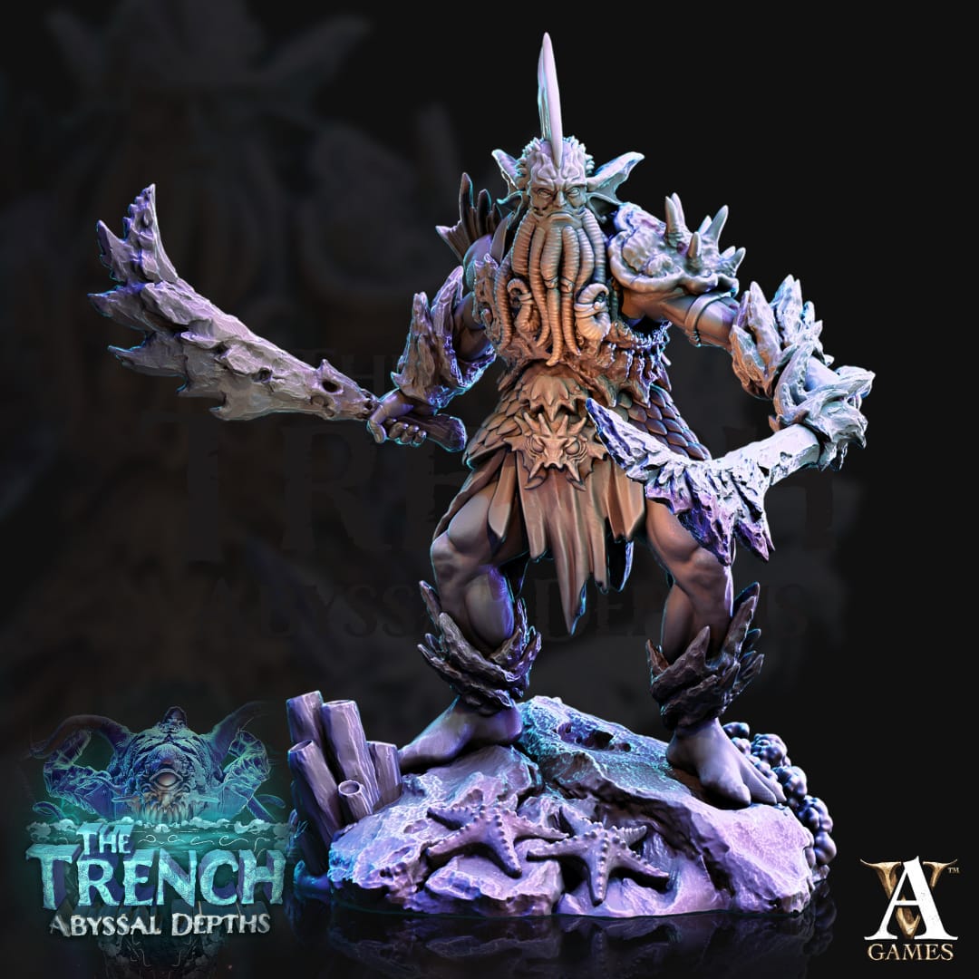 3D Printed Archvillain Games Triton Tribe Leaders The Trench Abyssal Depths 28 32mm D&D - 3D Printing Boss 