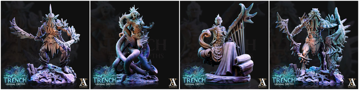 3D Printed Archvillain Games Triton Tribe Leaders The Trench Abyssal Depths 28 32mm D&D - 3D Printing Boss 
