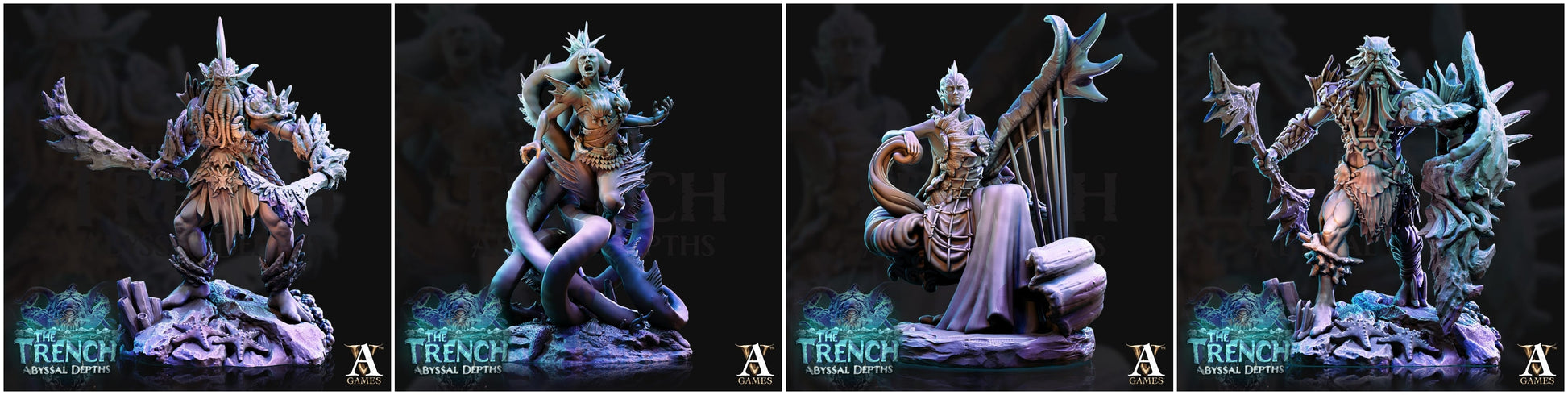 3D Printed Archvillain Games Triton Tribe Leaders The Trench Abyssal Depths 28 32mm D&D - 3D Printing Boss 