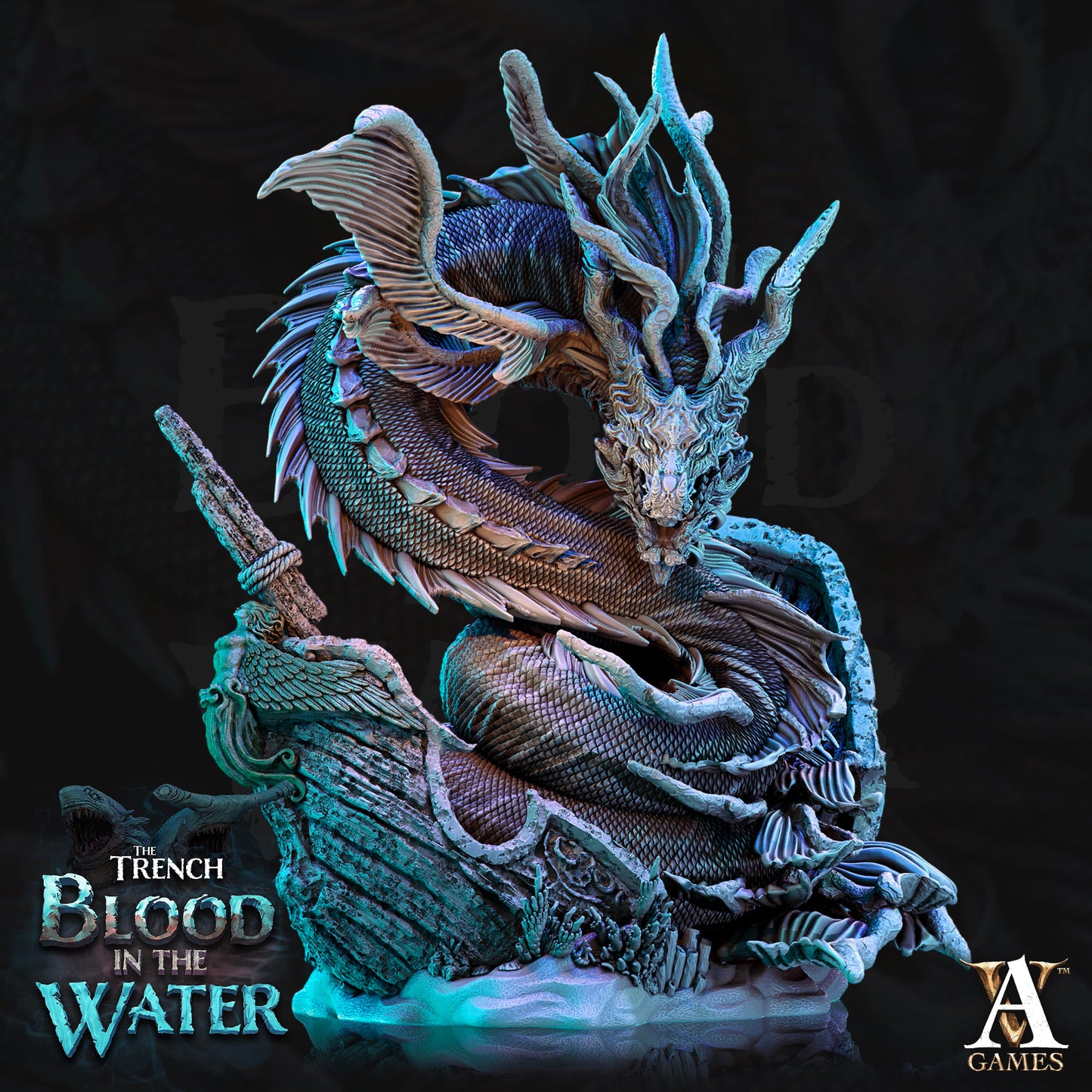 3D Printed Archvillain Games Vaiakvo Sea Dragon The Trench Blood In the Water 28 32mm D&D - 3D Printing Boss 