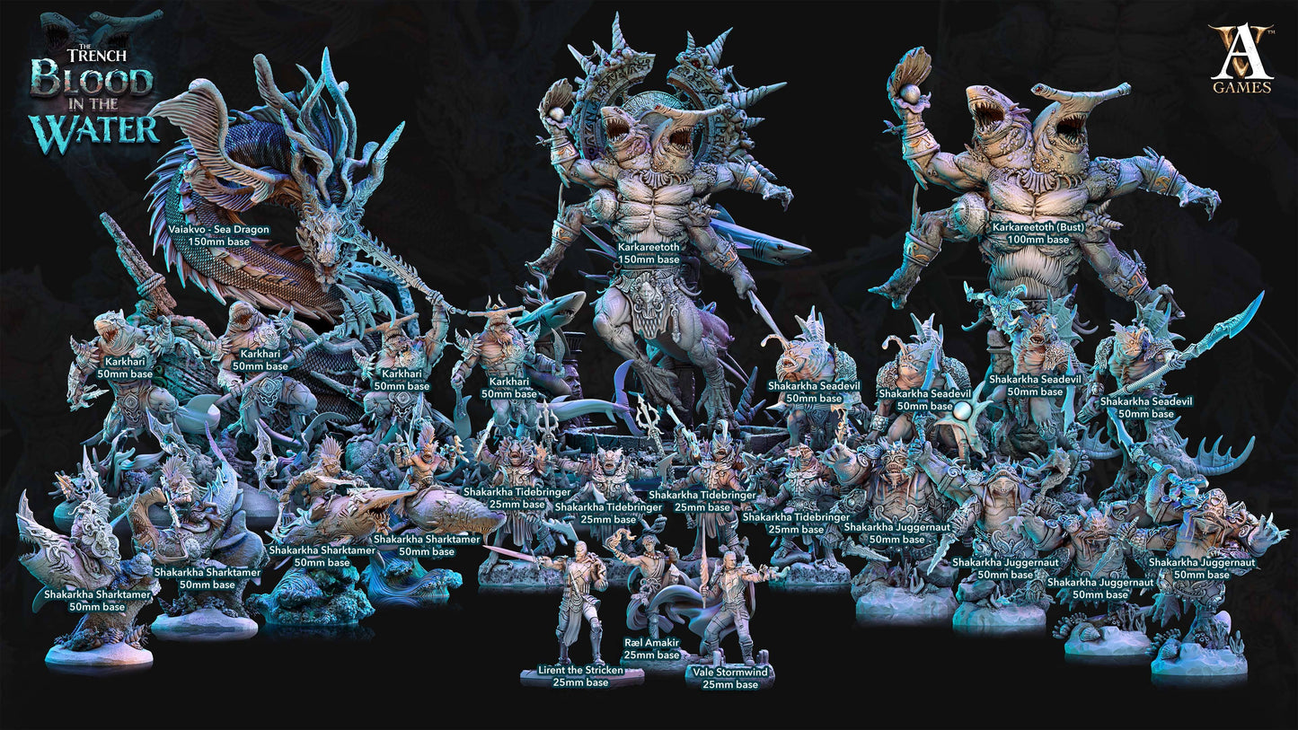 3D Printed Archvillain Games Vaiakvo Sea Dragon The Trench Blood In the Water 28 32mm D&D - 3D Printing Boss 